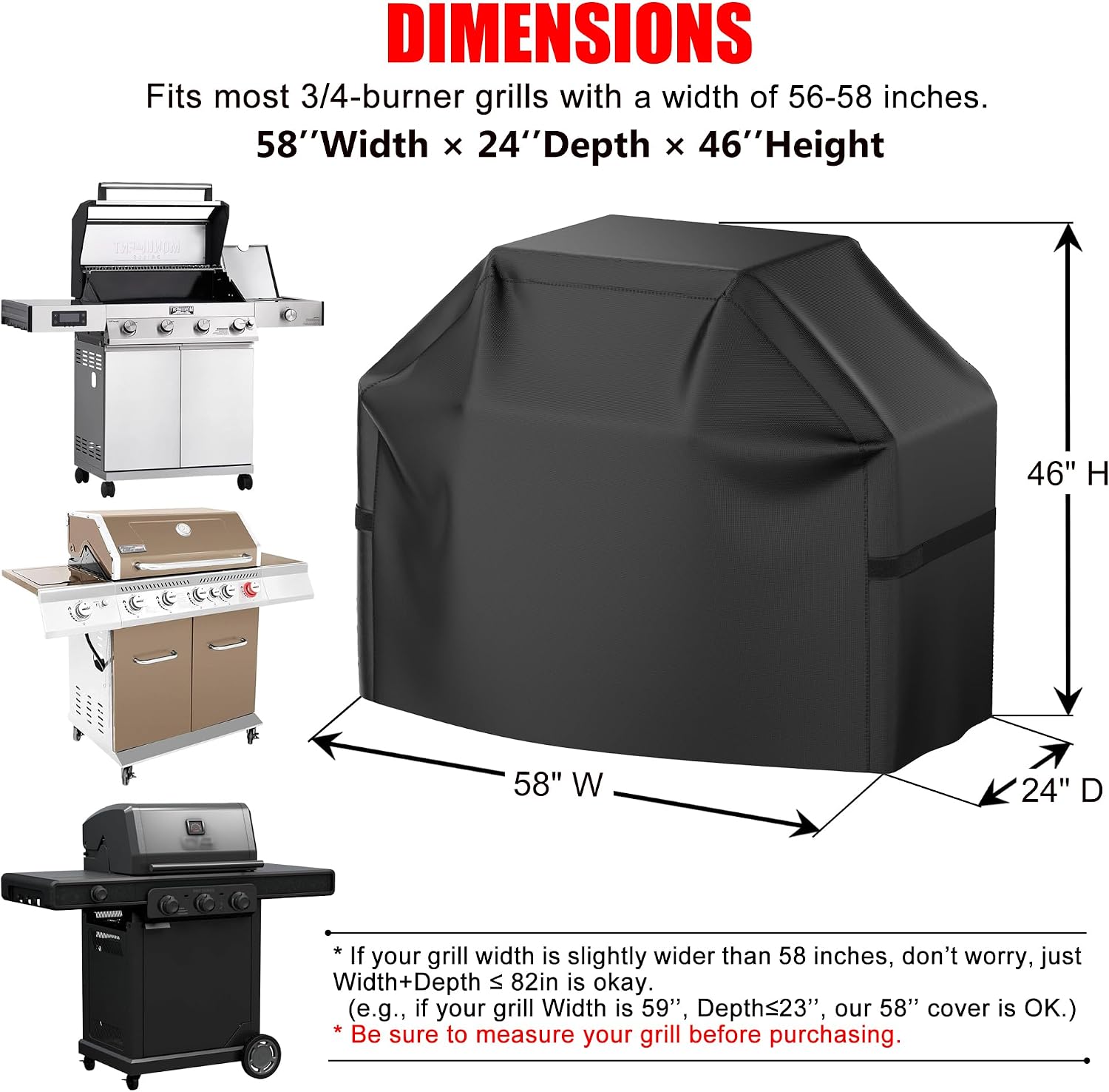 Detalle de VIBOOS B58-W-PU 58-Inch BBQ Grill Cover, Oxford Cloth, Waterproof