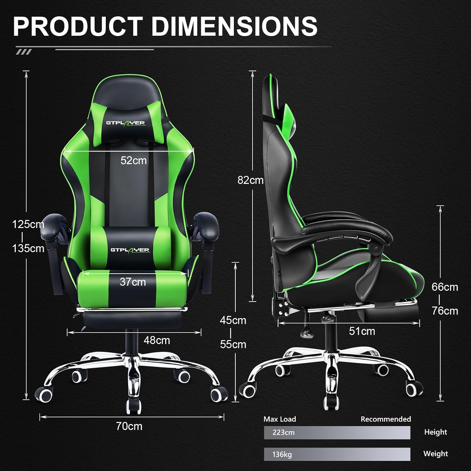 Detalle 2 de GTPLAYER Sedia da gaming ergonomica con poggiapiedi