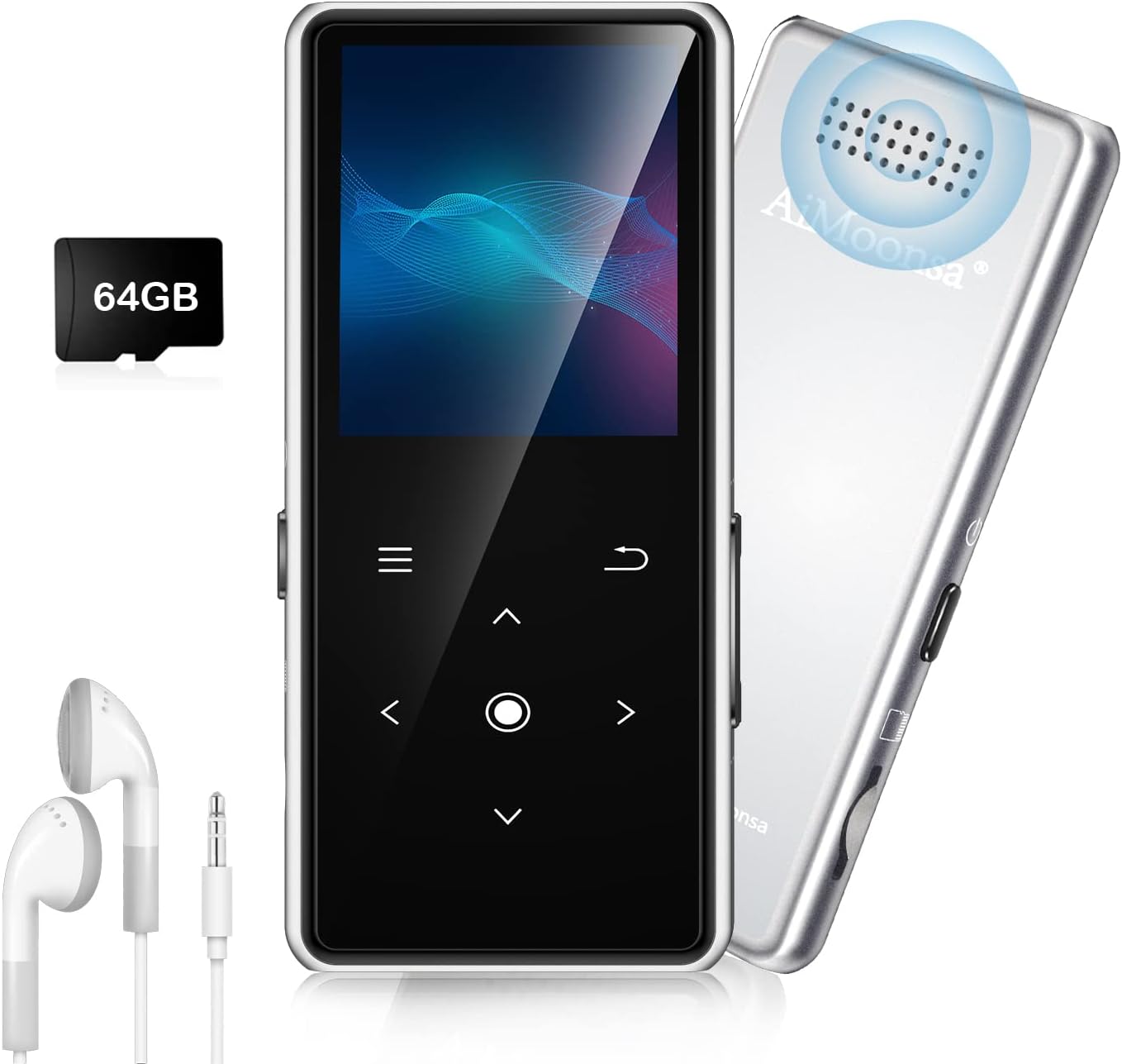 AiMoonsa lettore MP3 da 64 GB con Bluetooth 5.2, altoparlante HD e radio FM