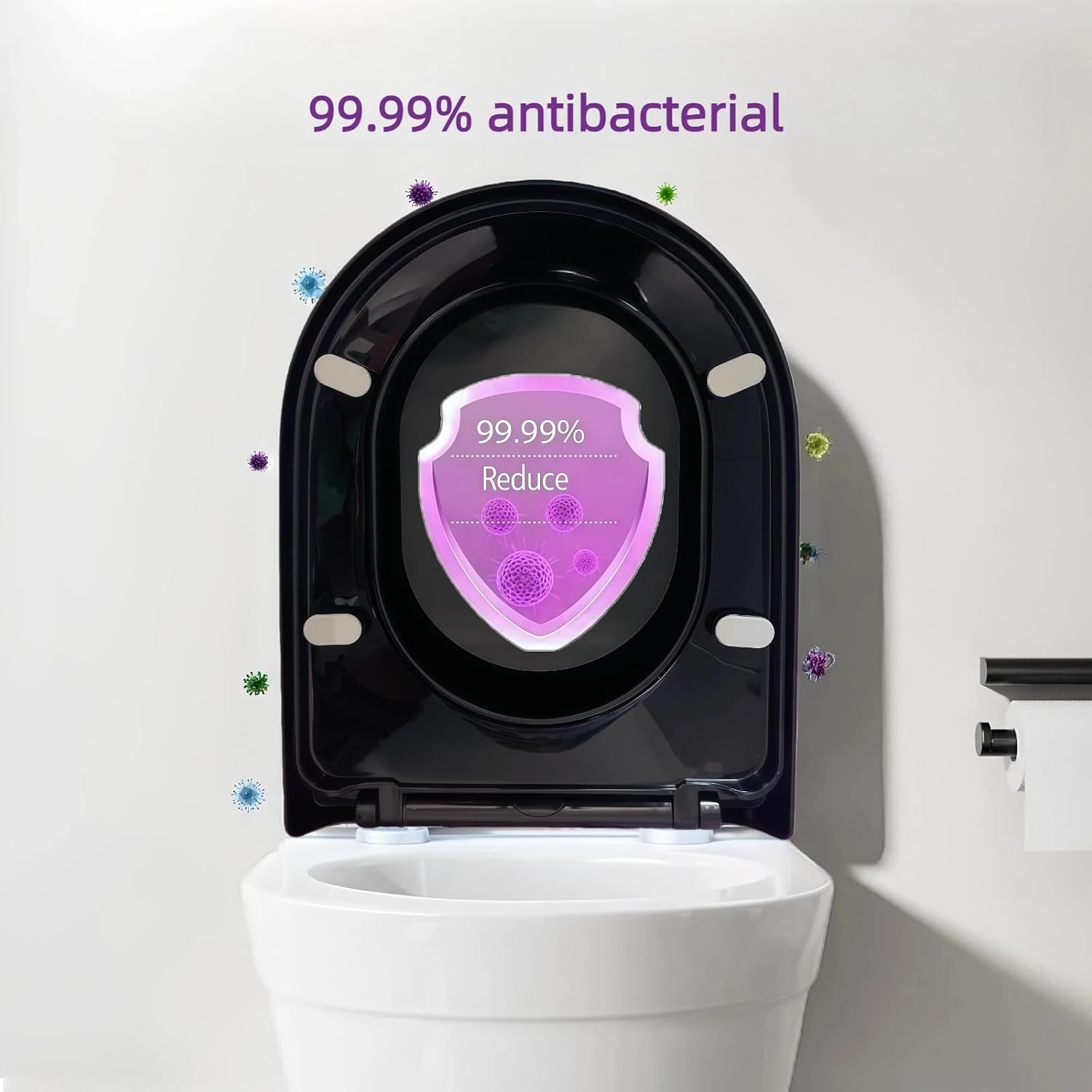 Thumbnail 4 de Solng Aldoih D-shaped Soft Close Toilet Seat in Black with One Button Hinge Release