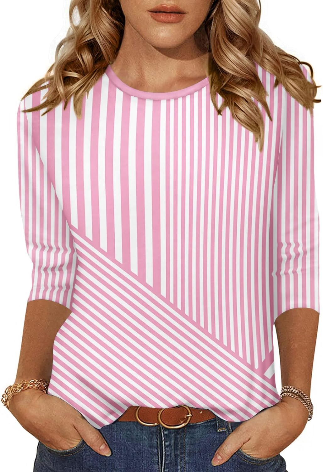 Detalle de Zeagoo Women's 3/4-Sleeve Tunic Top, Round Neck, Stretchy Polyester Blend