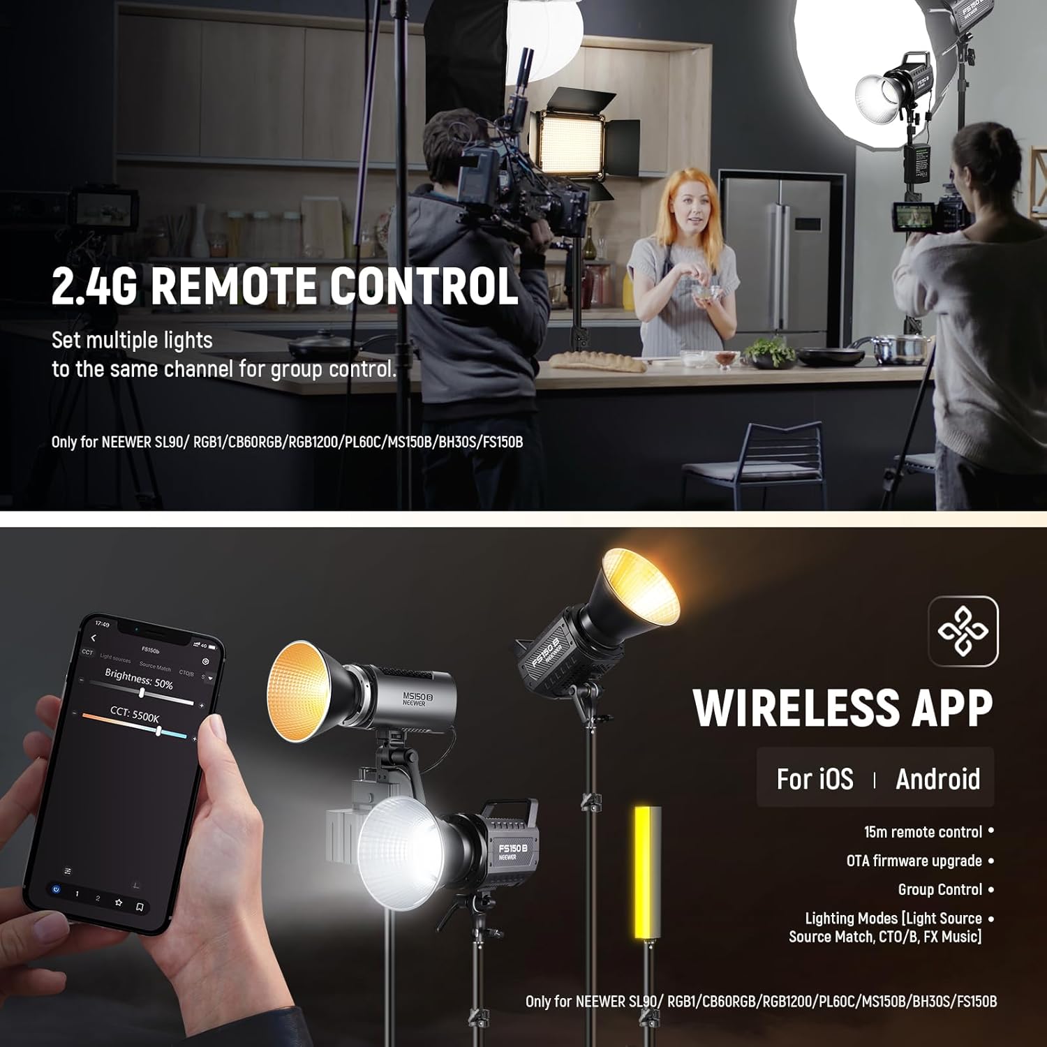 Thumbnail 6 de NEEWER FS150B video light with 2.4G/APP control, 130W bi-colour COB and Bowens mount