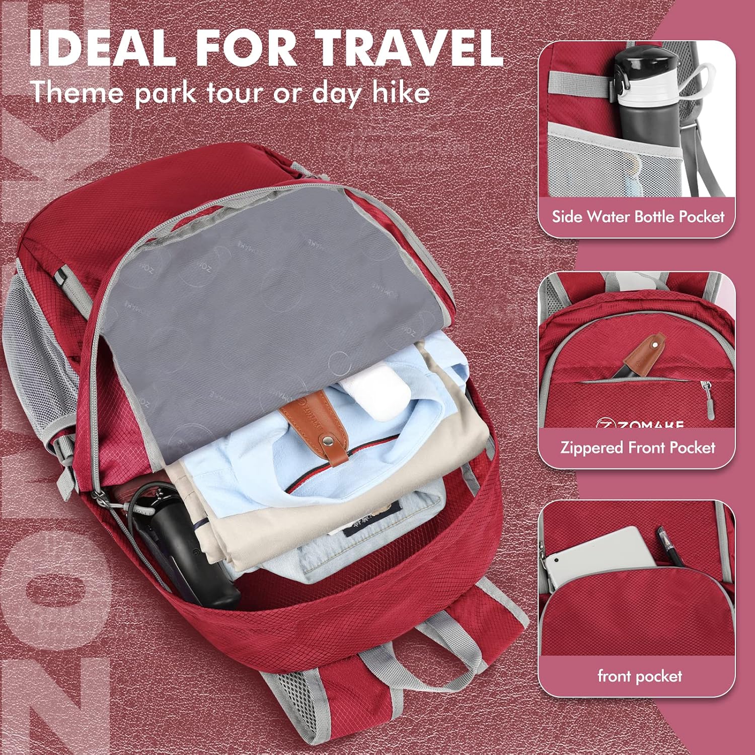 Detalle de ZOMAKE sac à dos pliable 30L ultra léger
