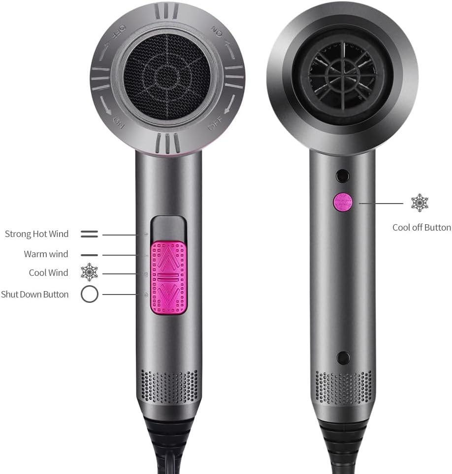 Thumbnail 3 de CASAMAA Ionen-Haartrockner mit AC-Motor, 2 Geschwindigkeiten, 3 Heizstufen und Kaltlufttaste – grau