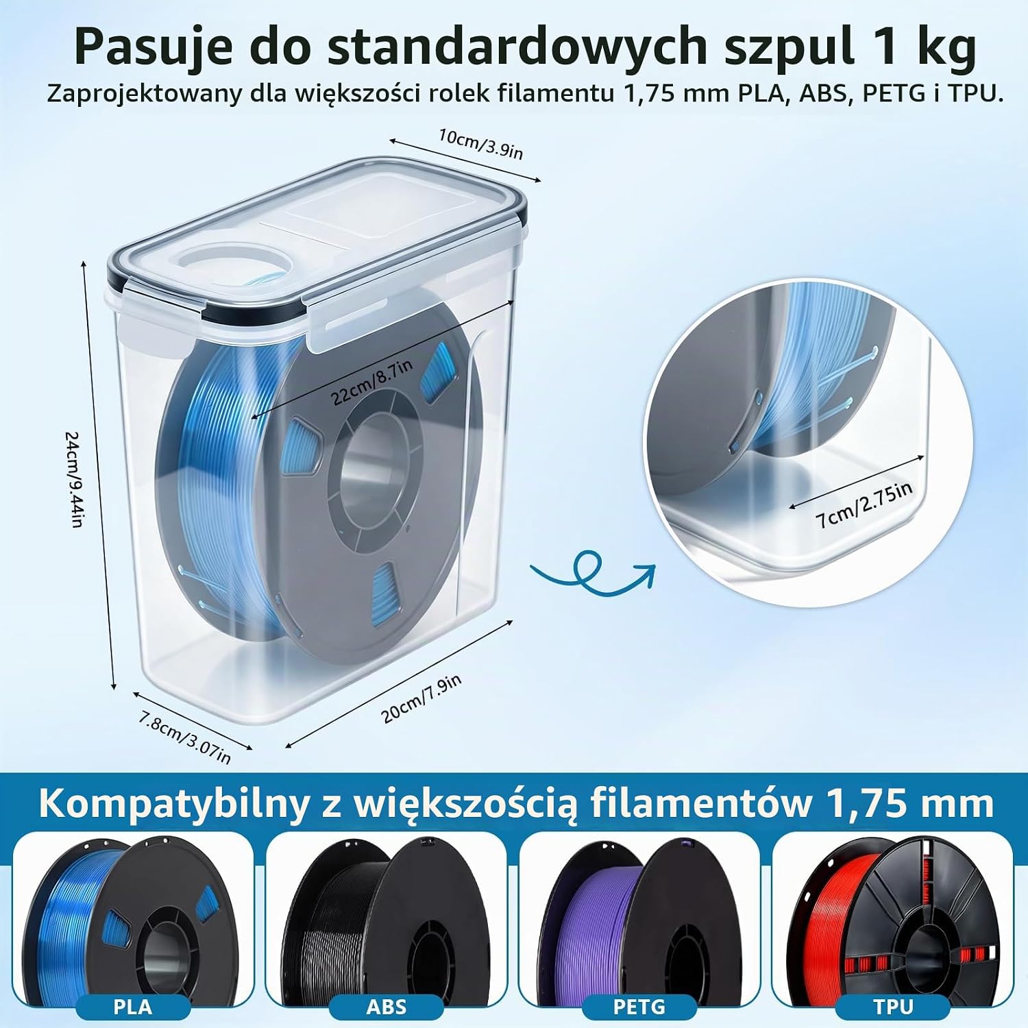 Detalle de Jukibole – zestaw 4 hermetycznych pojemników na filament, 4 l, przezroczyste