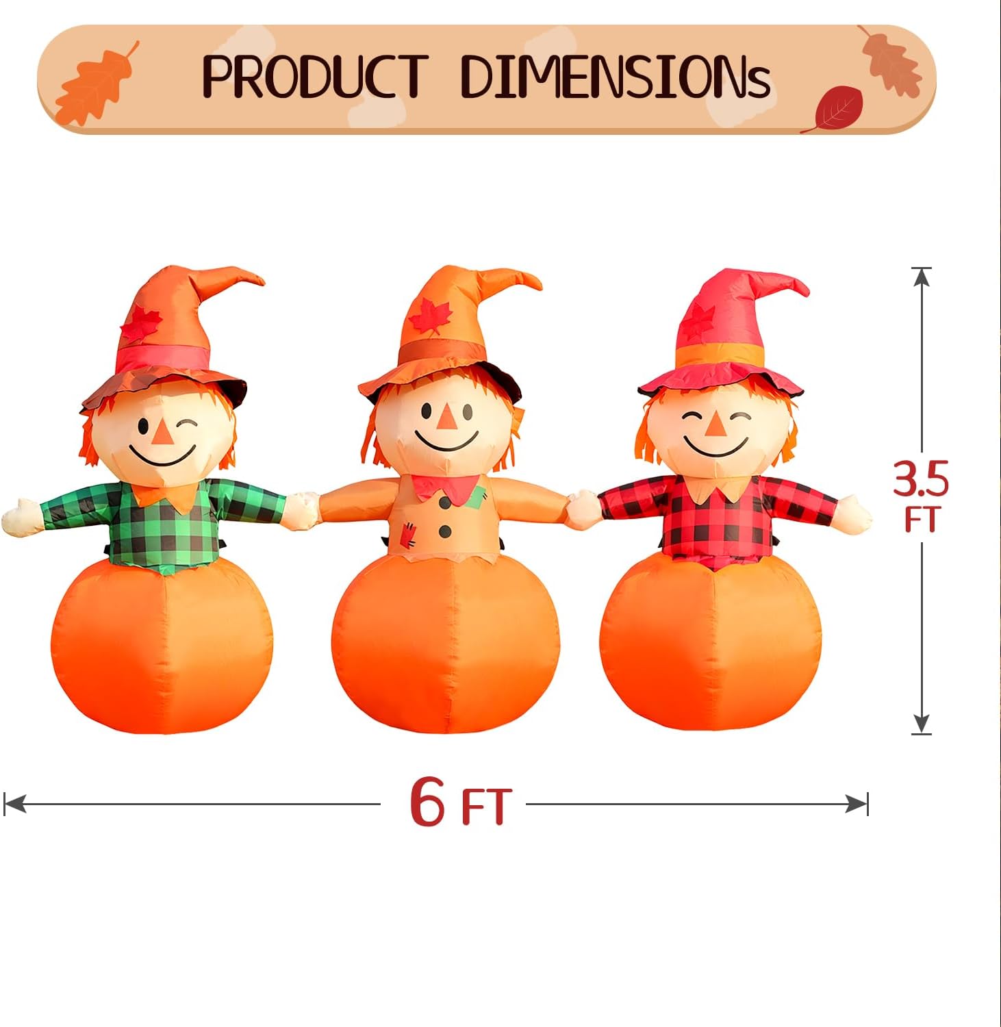 Detalle de DomKom CQQ2601 6-ft Inflatable Scarecrow with LED Lights for Outdoor Decor