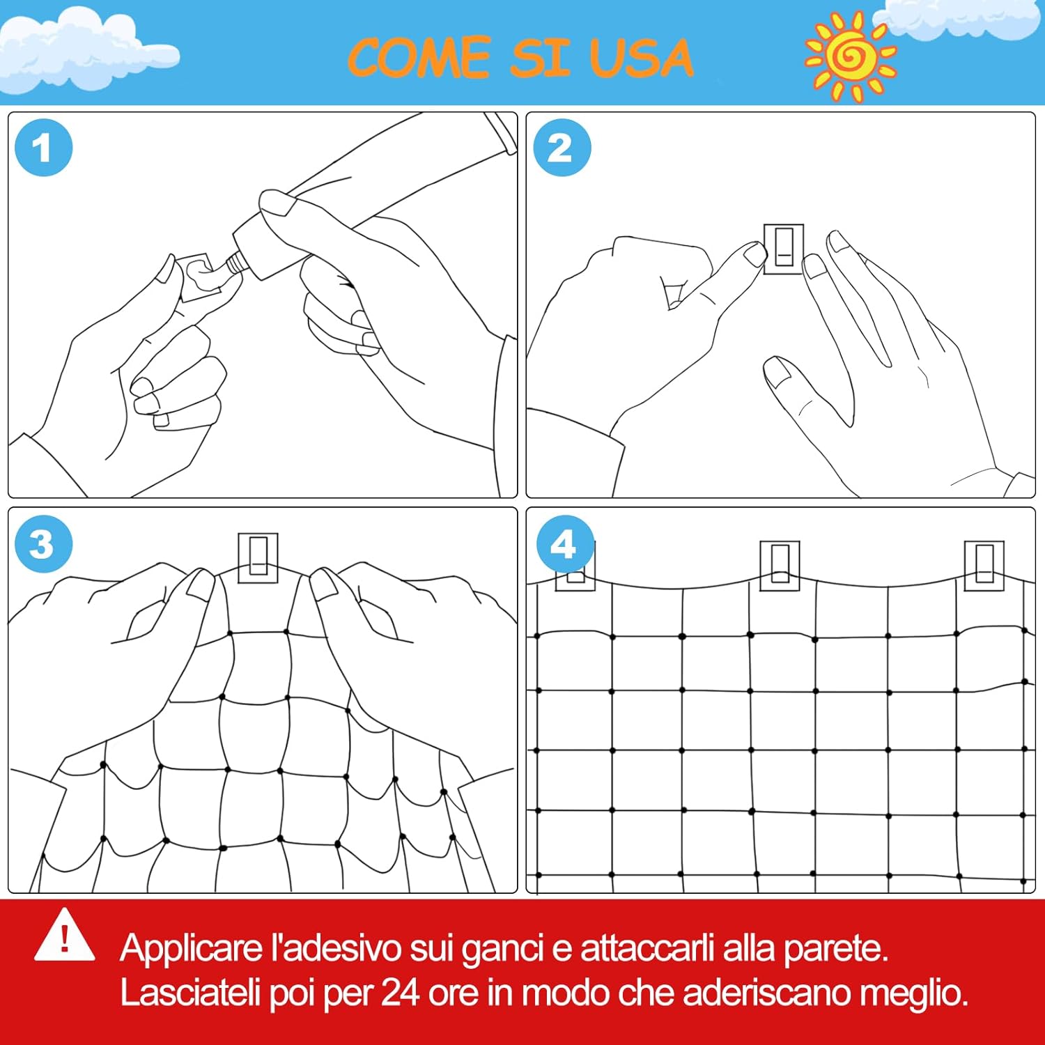 Thumbnail 1 de ThomP set da 50 ganci adesivi e colla in silicone (trasparenti) per rete anti-gatti senza foratura