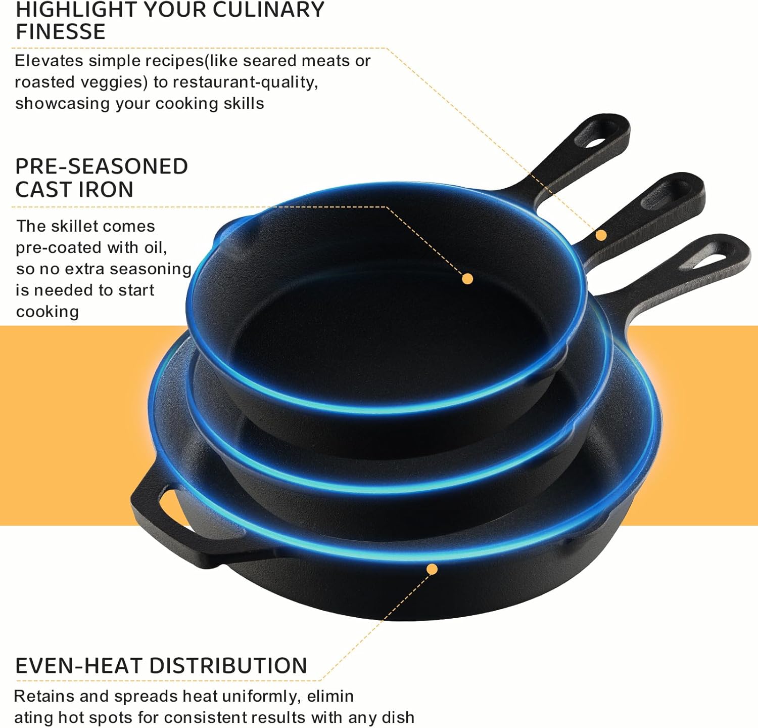 Thumbnail 6 de EWFEN Cast Iron Skillet Set 3-Piece