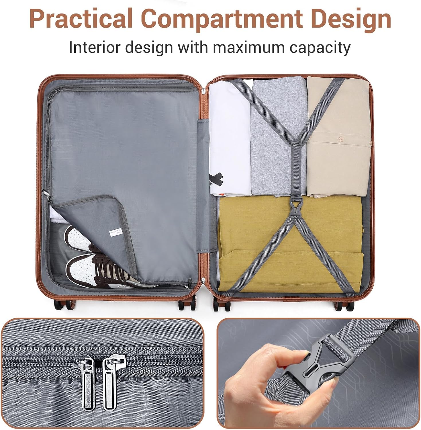 Thumbnail 6 de Kono Suitcase Lightweight ABS+PC Hard Shell 24" Hand Luggage with TSA Lock and 4 Spinner Wheels