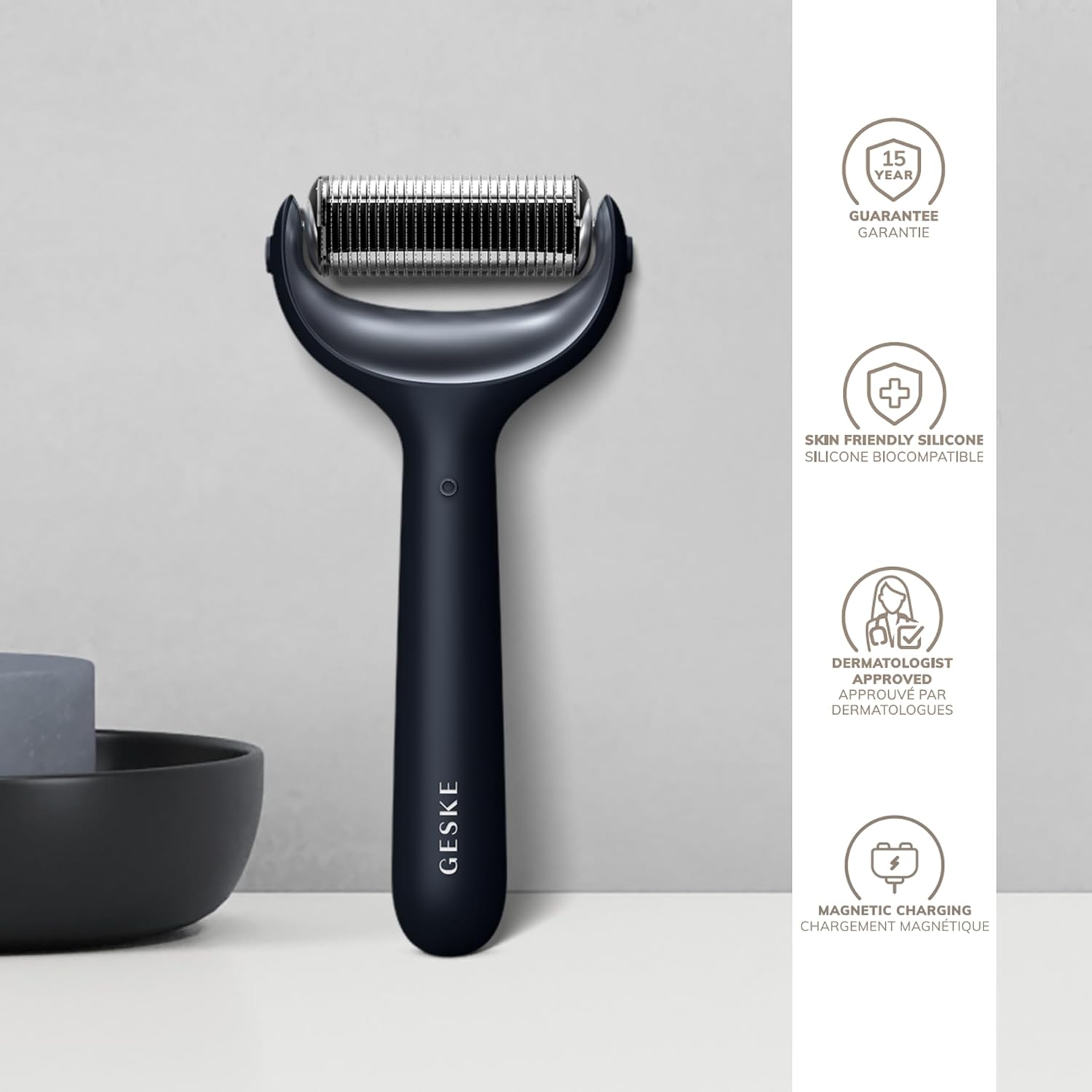 Detalle de GESKE SmartAppGuided MicroNeedle Face & Body Roller – 8 en 1