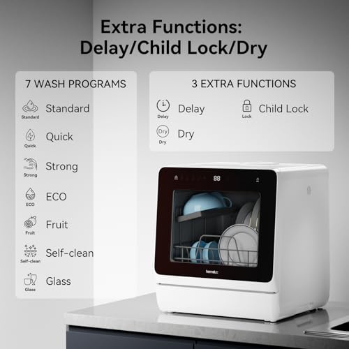 Detalle de Hermitlux Table Top Dishwasher 7+3 Programmes, 5 Place Settings, Child Lock