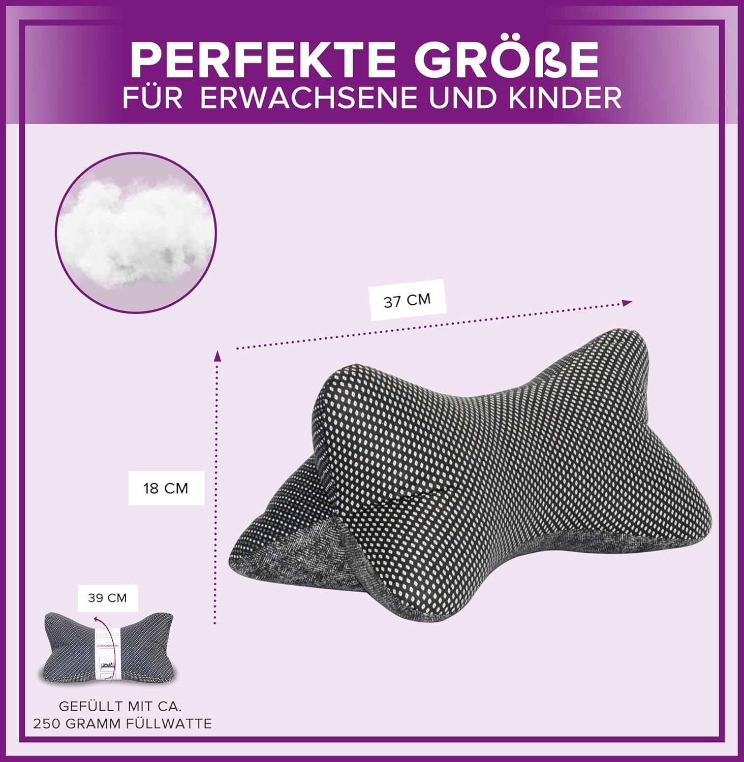 Detalle de Die Schleyereule Leseknochen Nackenkissen – handgestopft, waschbar und in Deutschland hergestellt (Black Flower)