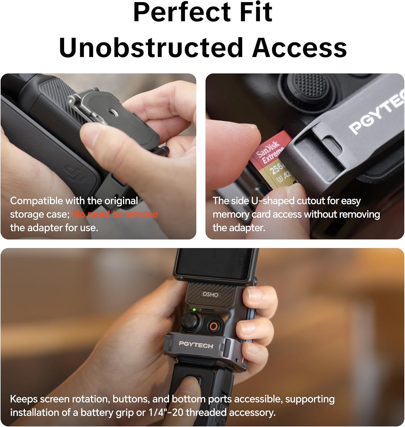 Detalle de PGYTECH Magnetischer Erweiterungsadapter für DJI Osmo Pocket 3/4/4P – Aluminiumrahmen, Arca-Swiss, Kälteschuh, 40N Halterung
