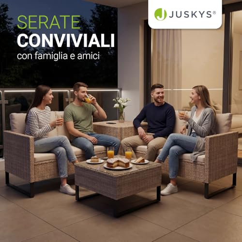 Thumbnail 6 de Juskys set da giardino Santorini in polyrattan crema – Salotto con tavolino e box protettivo