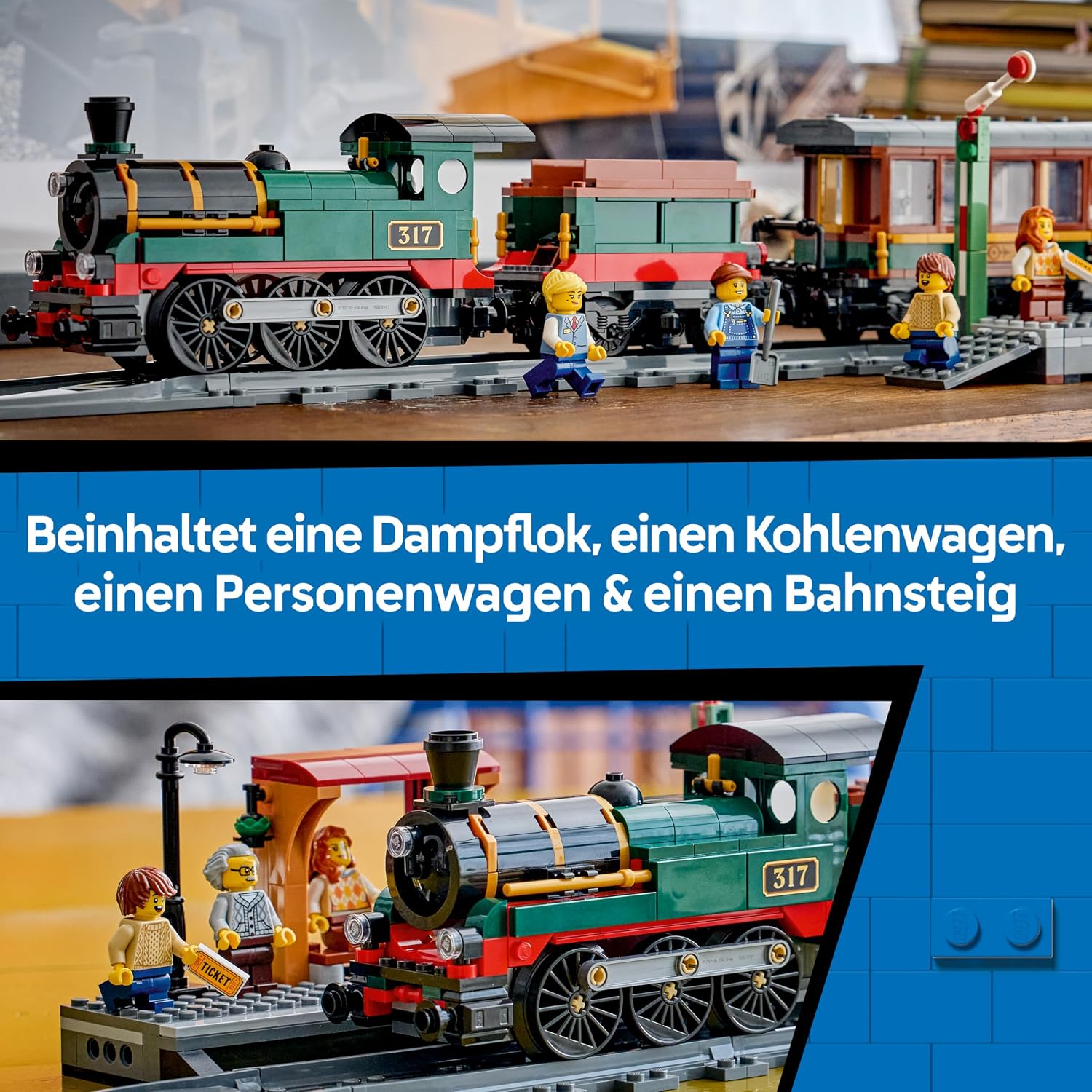 Detalle de LEGO City Klassischer Dampfzug Spielzeug 60511 – STEM-Modellbauset mit Bahnhof, Schienen, Führerstand Steuerung, Haltesignal und 5 Minifiguren