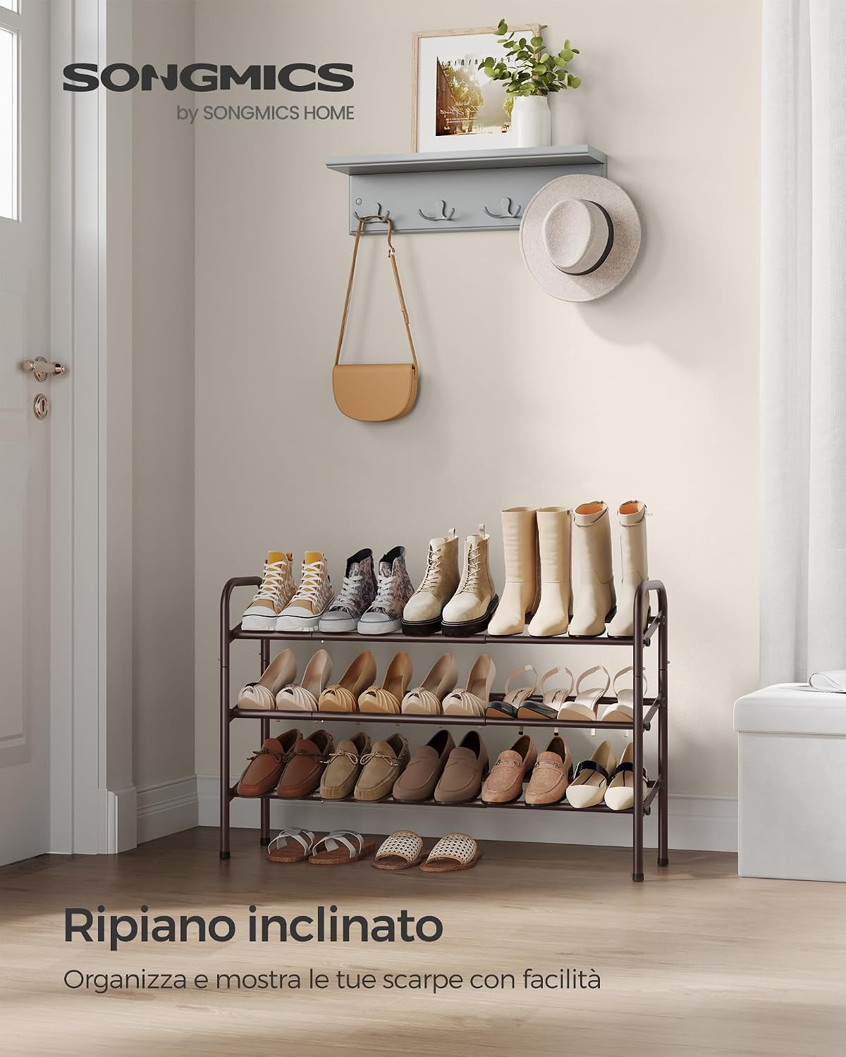 Detalle 2 de SONGMICS Scarpiera Espandibile 3 Ripiani Bronzo LMR039A01