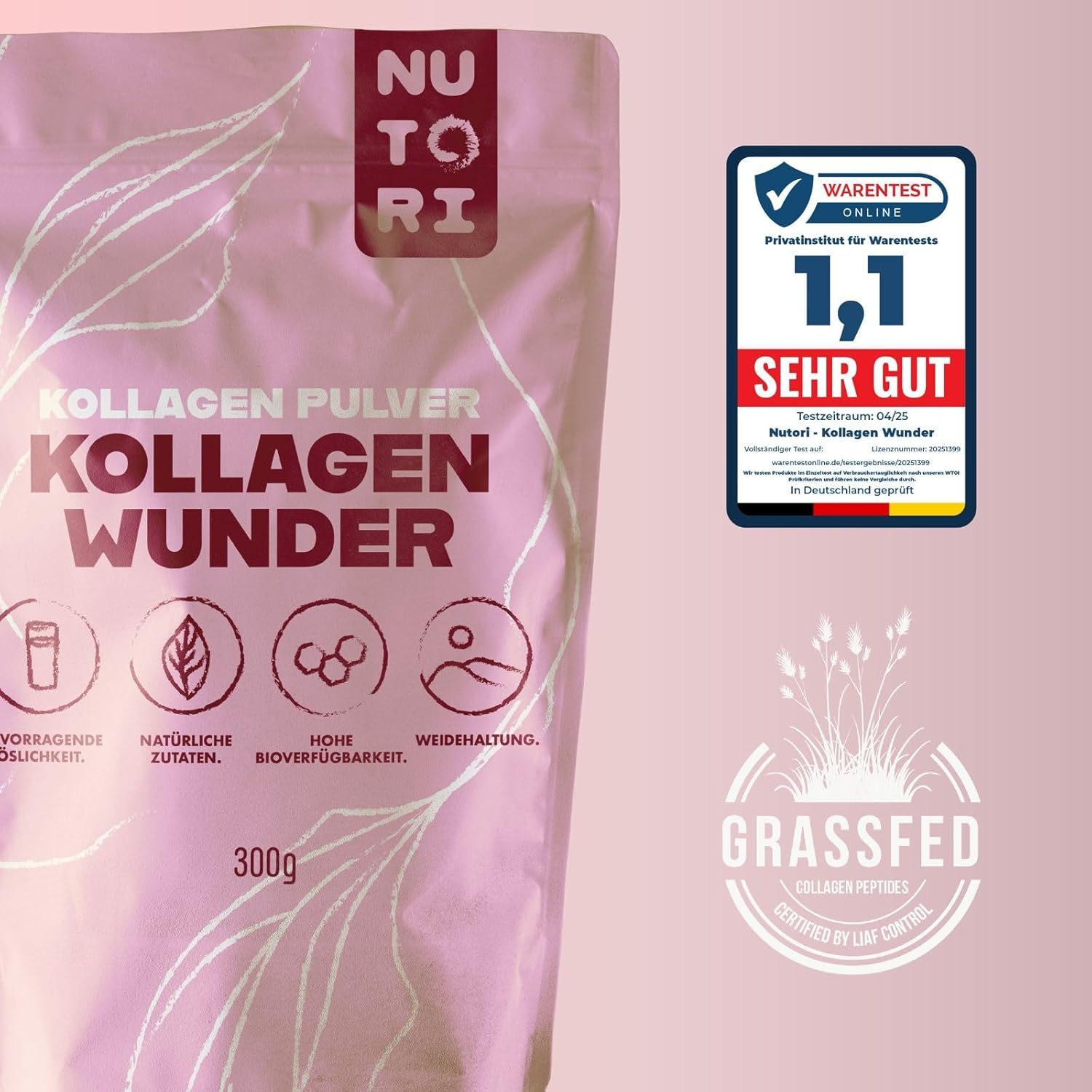 Detalle de NUTORI Kollagen Pulver 300 g â Typ I & III đ