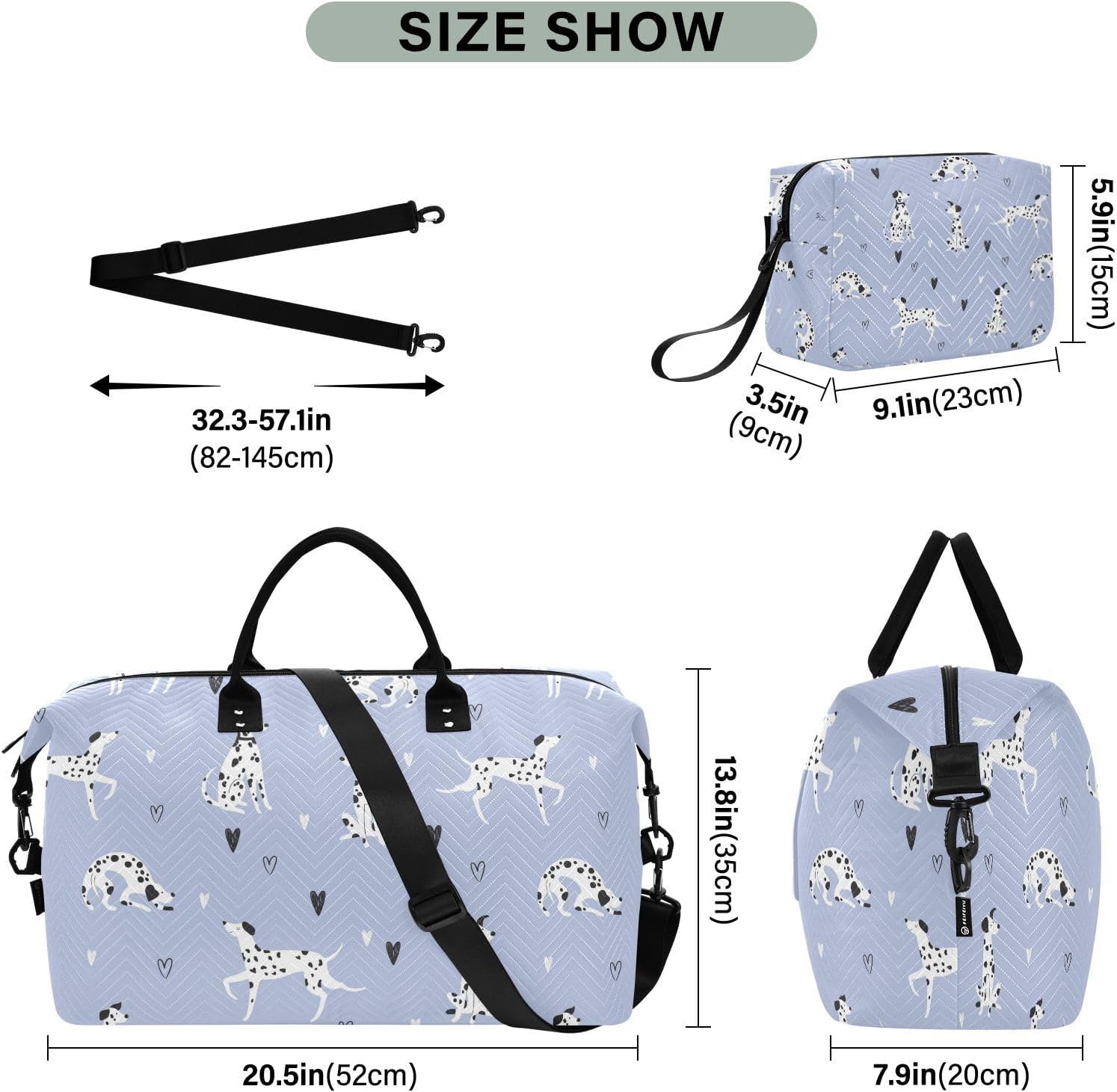 Thumbnail 2 de Large Travel Duffle Bag with Dalmatian Pattern – 52 x 20 x 35 cm
