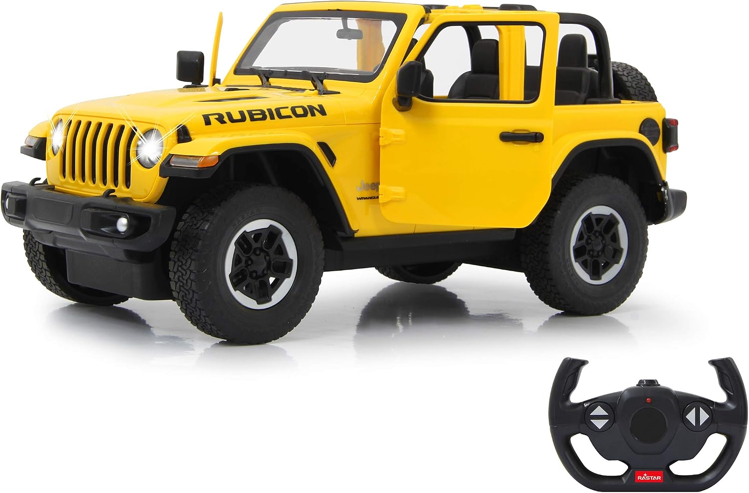 Jamara Jeep Wrangler JL – zdalnie sterowany samochód 1:14, żółto-czarny, LED
