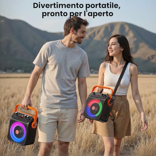 Detalle de HWWR Karaoke con Microfono Wireless 2x 60W – Sistema PA portatile, Bluetooth 5.3, TWS, FM, USB/TF, LED RGB