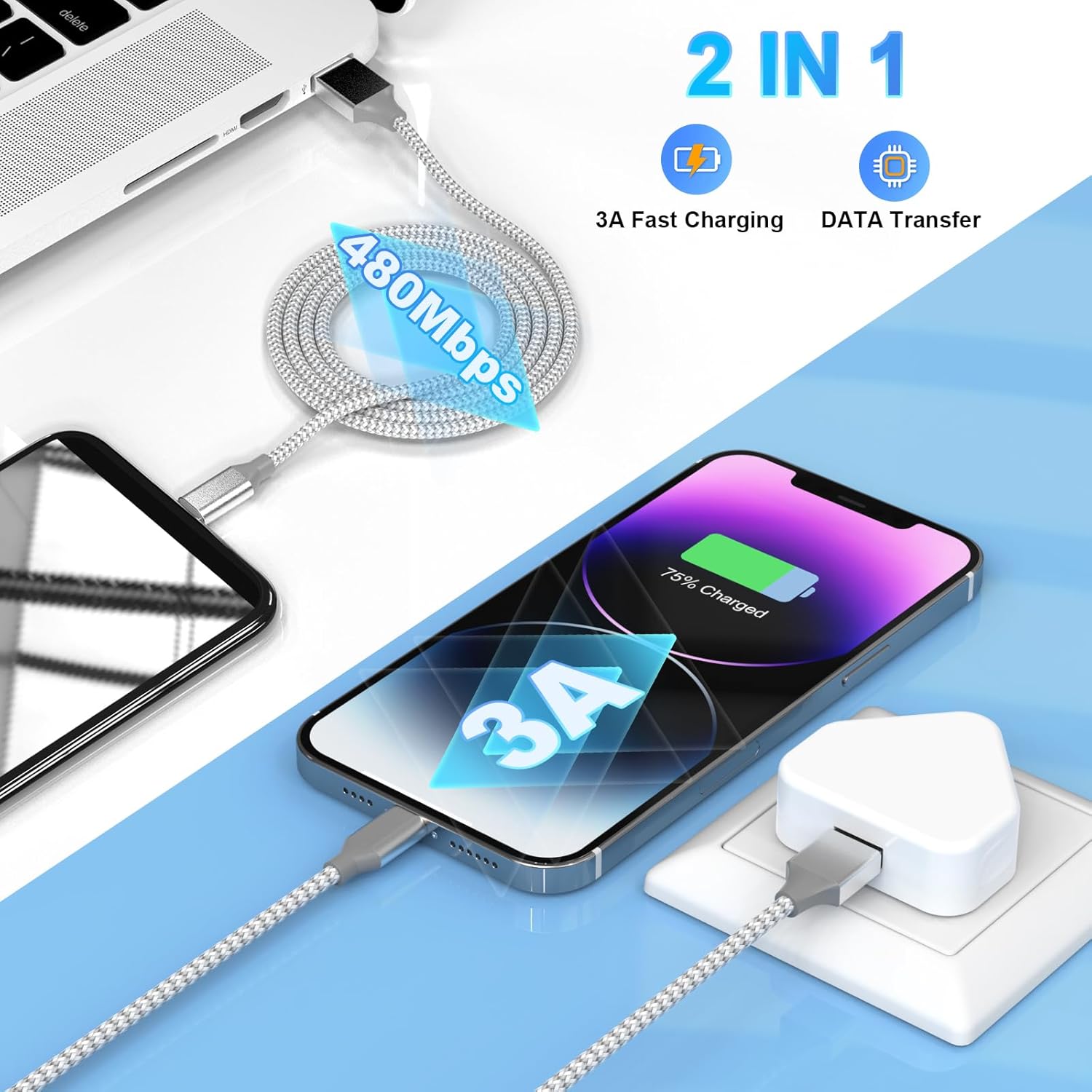 Thumbnail 6 de Powerole iPhone Charger Cable (4 Pack, 6FT) MFi-Certified USB to Lightning