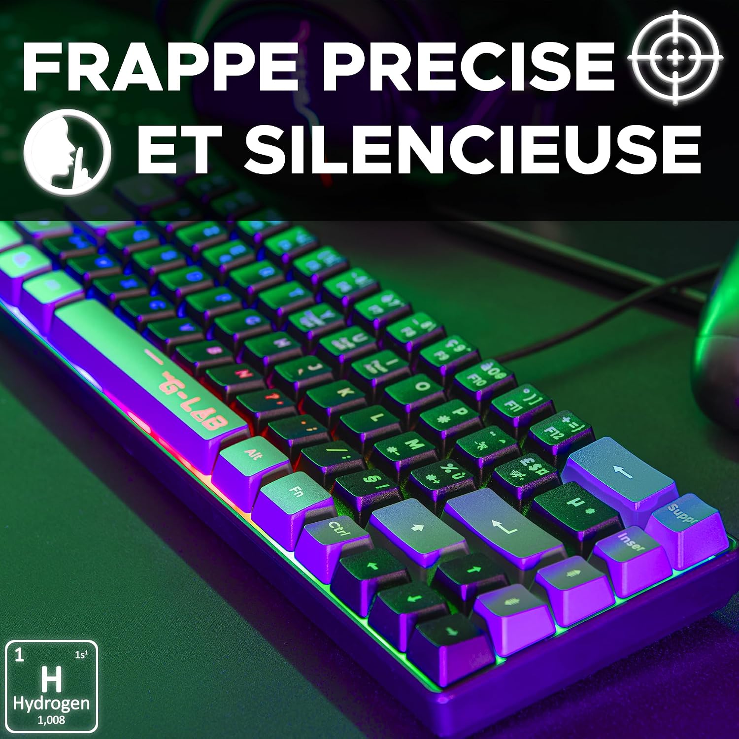 Detalle 2 de THE G-LAB Keyz Hydrogen – klawiatura gamingowa 60% półmechaniczna, AZERTY, RGB