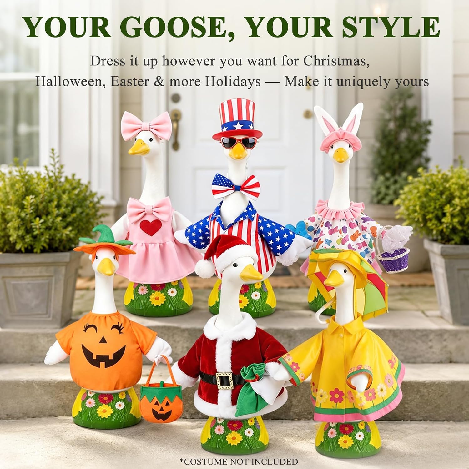 Thumbnail 1 de Hofriyo 23-Inch Large Porch Goose Statue, PE Plastic with 360° Rotating Neck