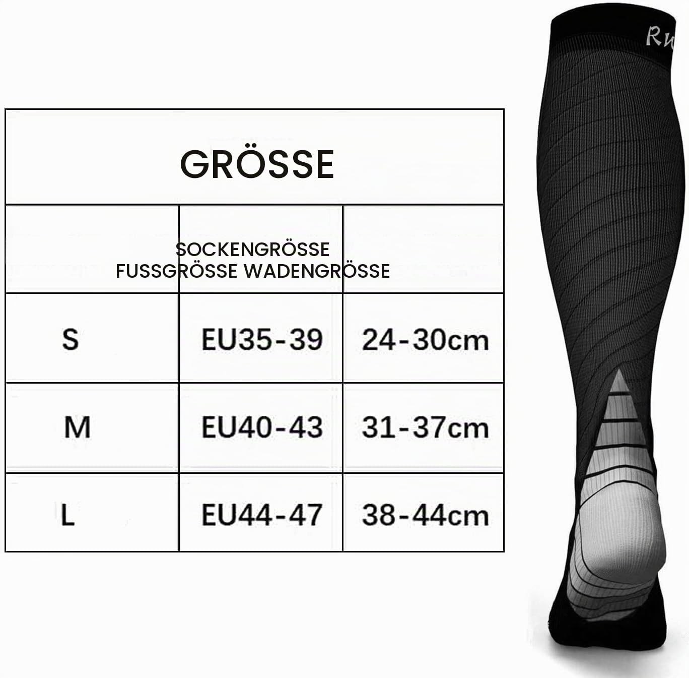 Detalle de Rwest X Kompressionsstrümpfe – Uni-Socken für Sport, Reise und Alltag