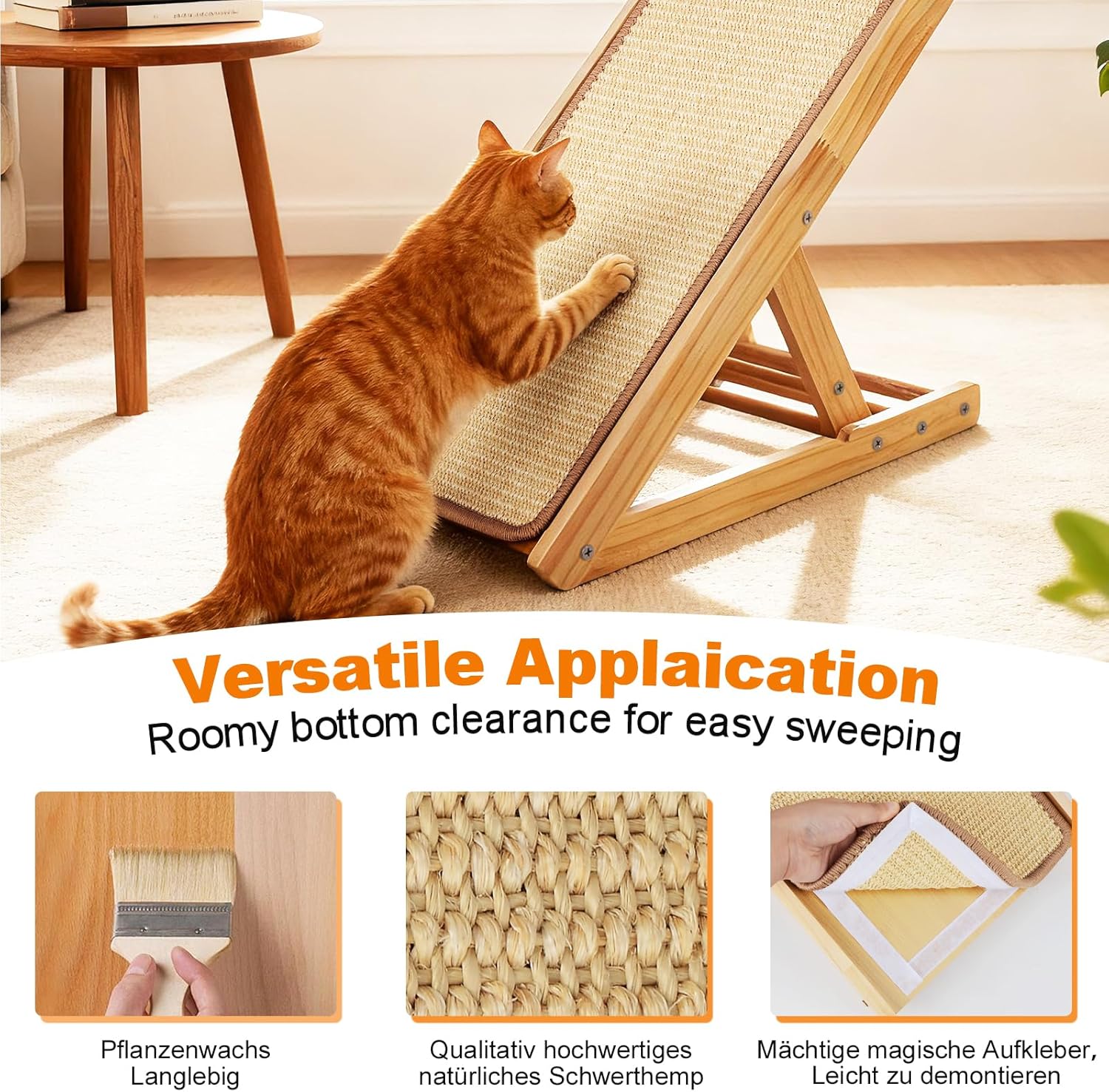 Detalle de Kratzbrett Katze – Verstellbares und faltbares Kratzmöbel aus Massivholz (50x28,5 cm) für Möbelschutz