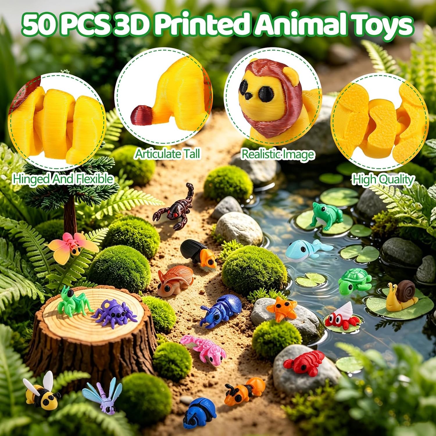 Detalle de XIMISHOP 50‑Piece Mini 3D Printed Animals with Movable Joints
