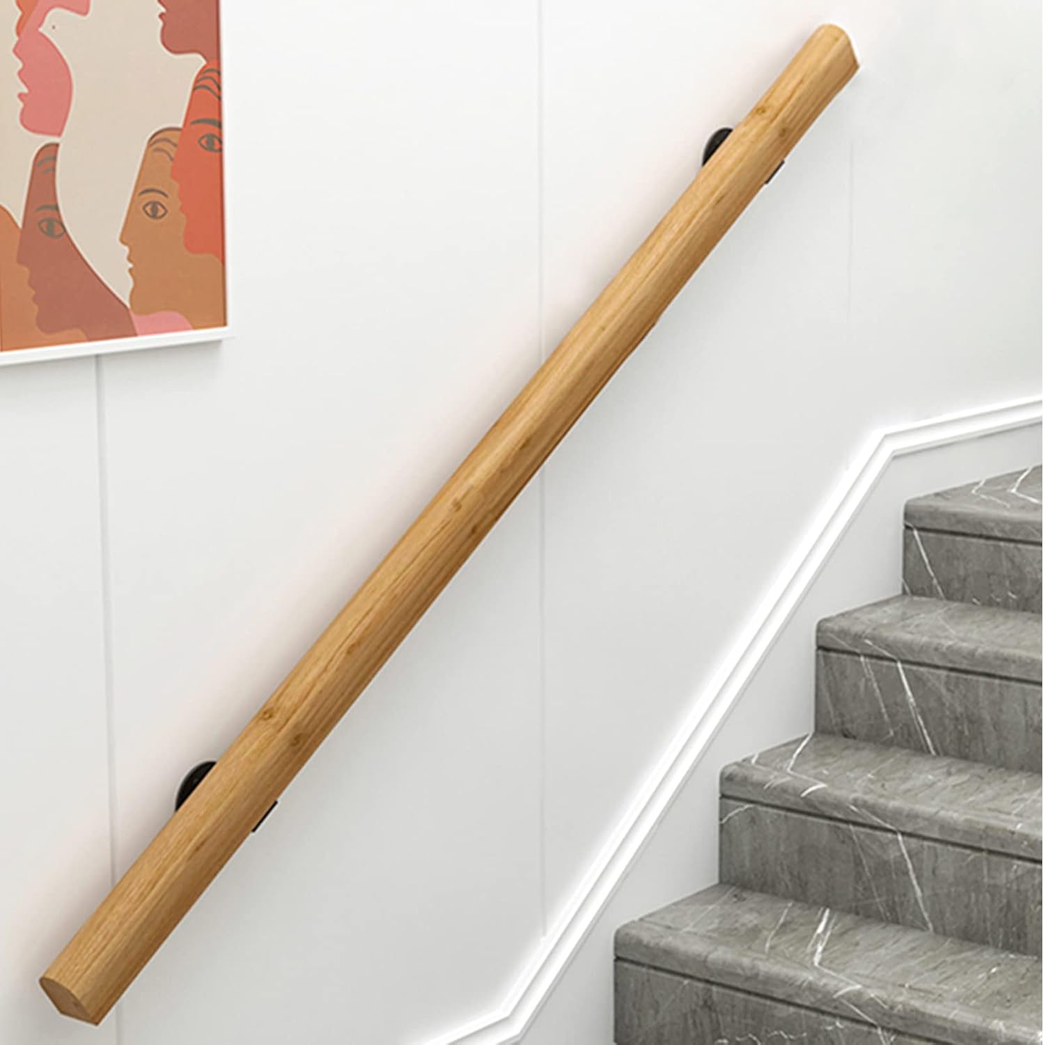 Thumbnail 6 de JuneFanwei 2FT Wooden Stair Handrail, Pine Rail with Stainless Steel Brackets