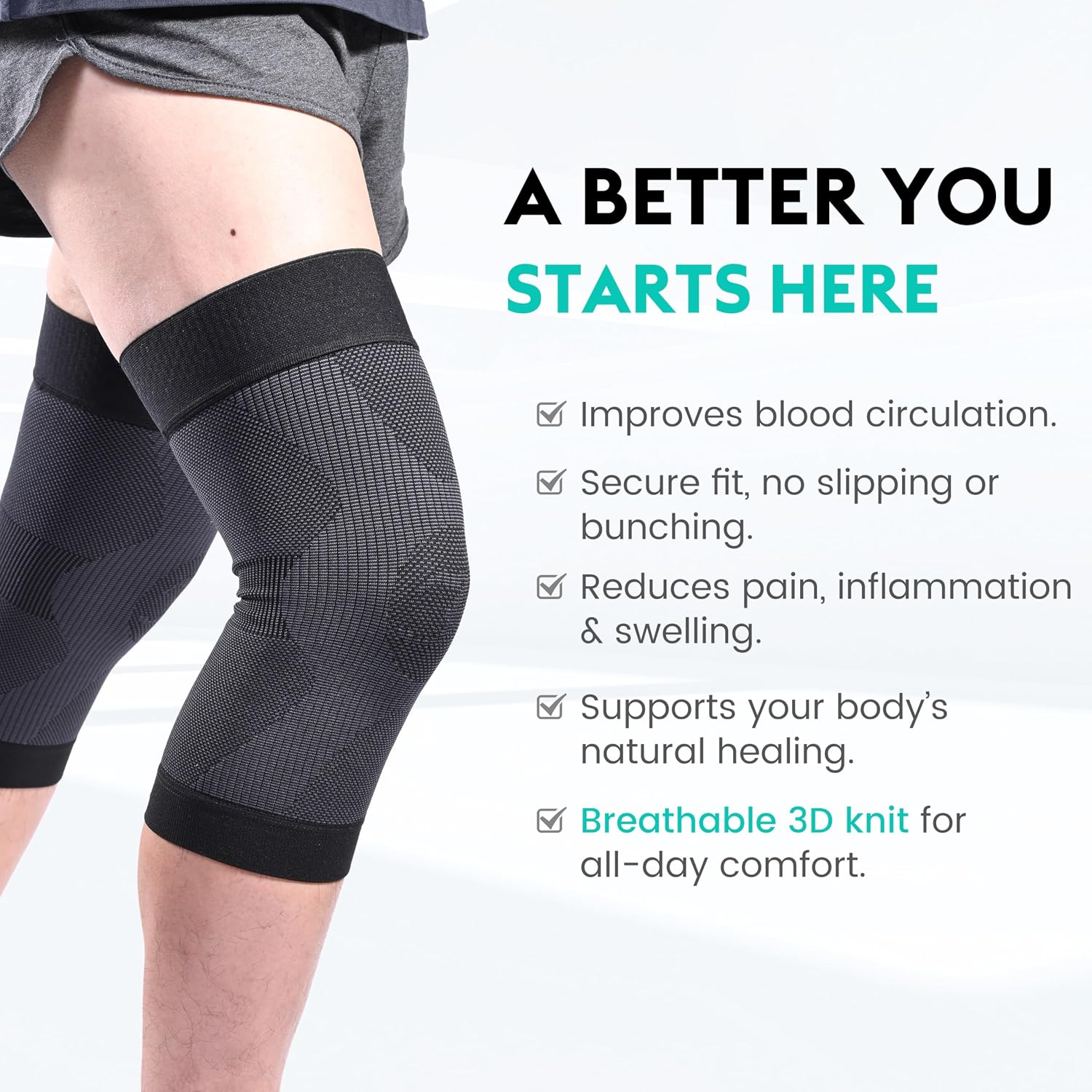Thumbnail 3 de KEKING Knee Compression Sleeves, Black X-Large with Non-Slip Silicone Grip