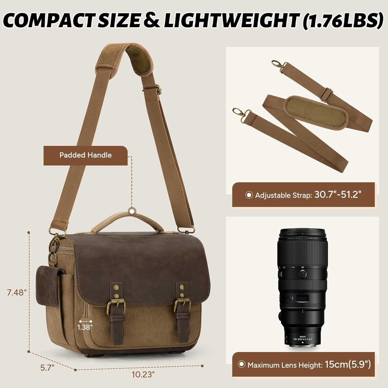 Detalle de RAINSMORE Camera Bag, Small Sling Case for DSLR/SLR/Mirrorless