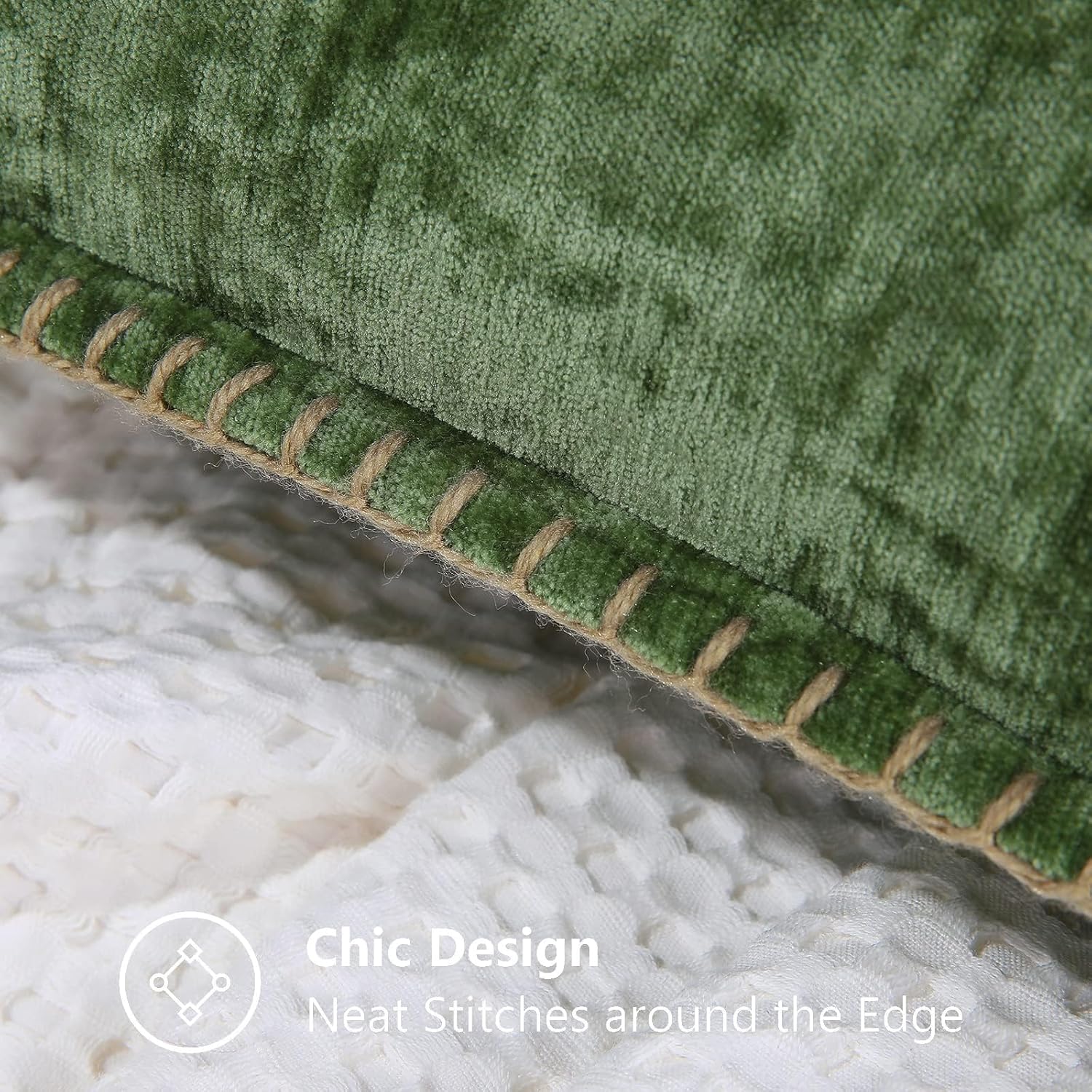 Detalle de decorUhome Fall Chenille 18x18 Throw Pillow Covers (Set of 2) in Forest Green