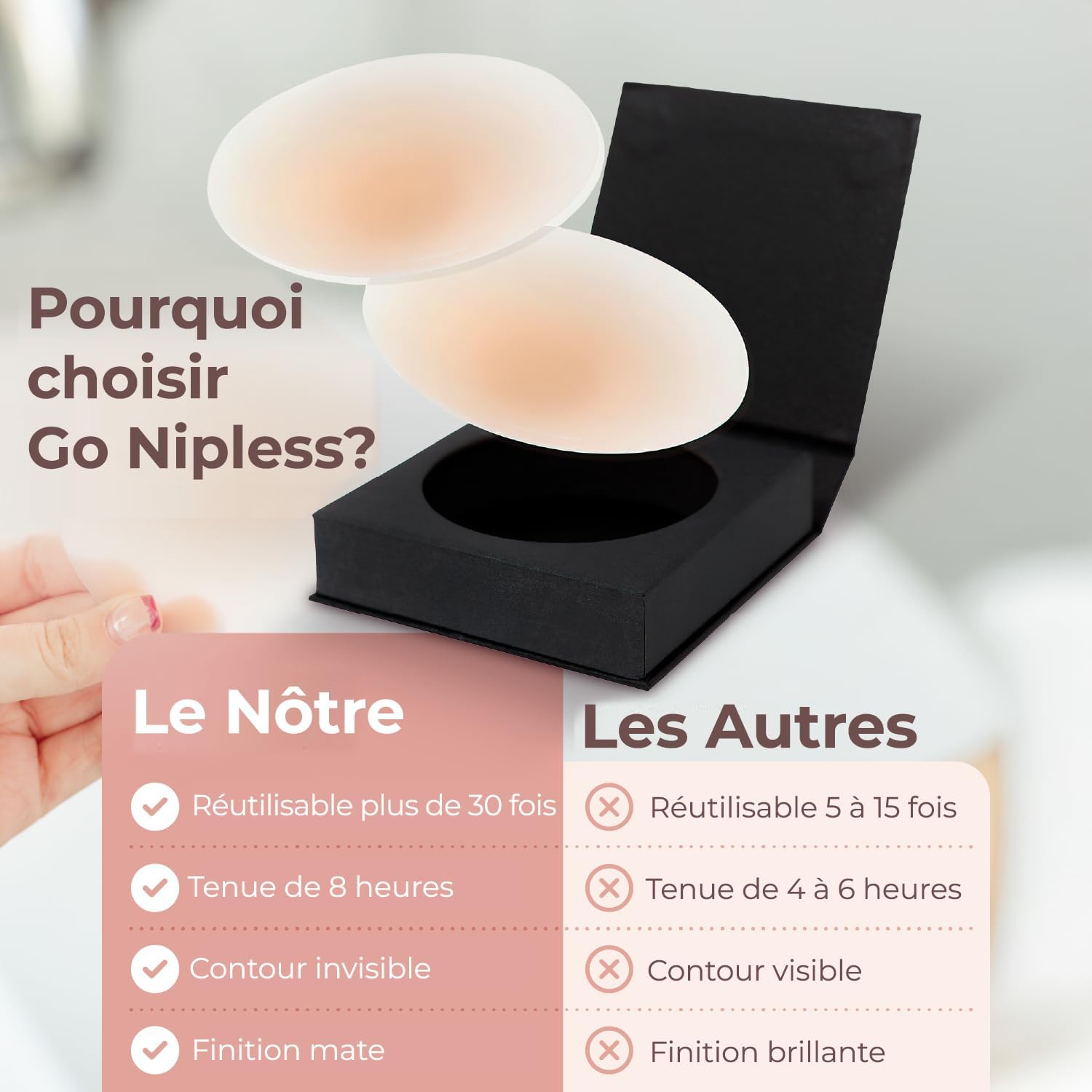 Detalle de Go Nipless Couvre-tétons Invisibles en Silicone Réutilisables – Pastilles Adhésives Taille A-DD