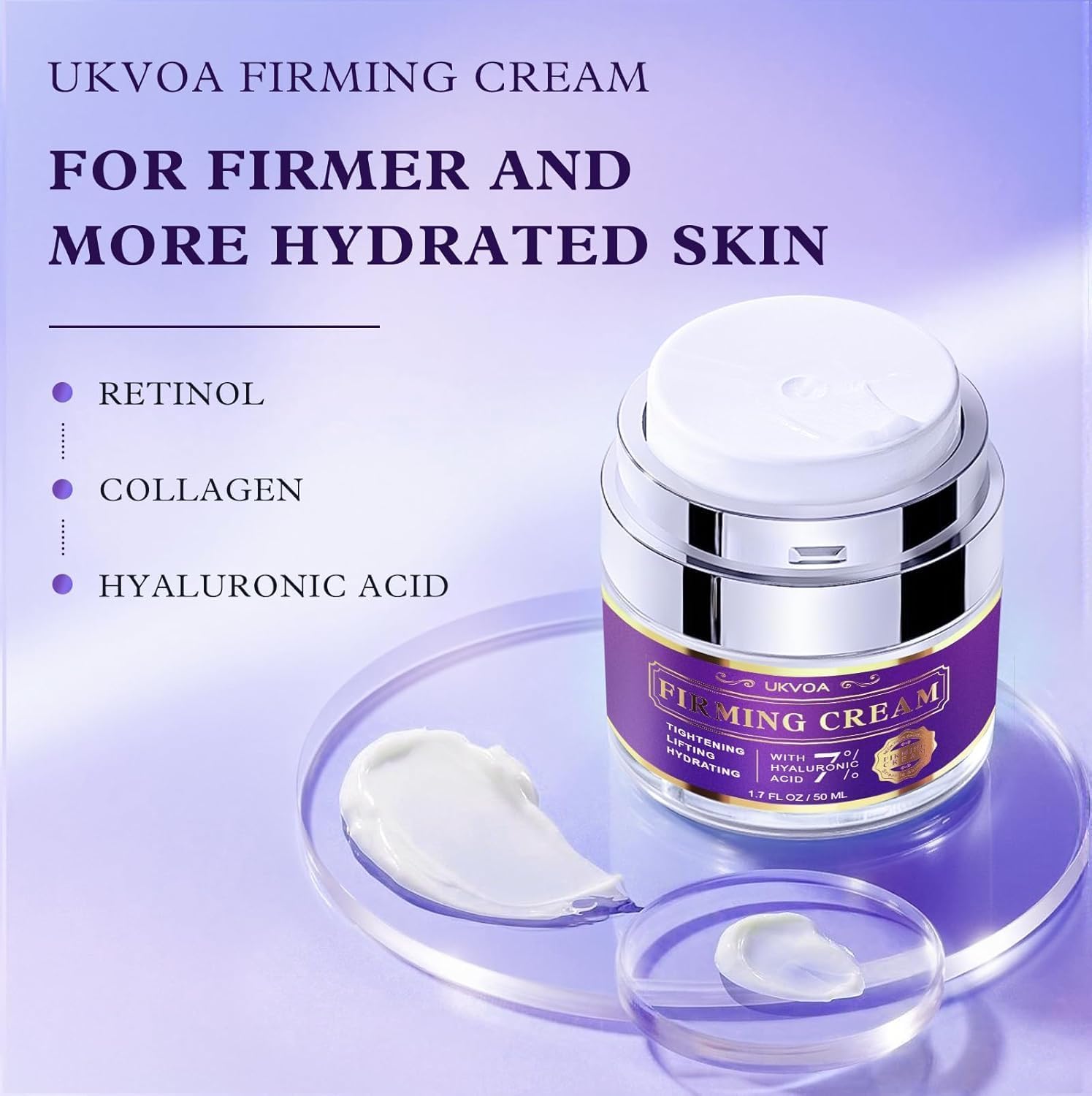 Detalle 2 de UKVOA Retinol Wrinkle Cream for Face & Neck with Collagen, Hyaluronic Acid, 2-Pack