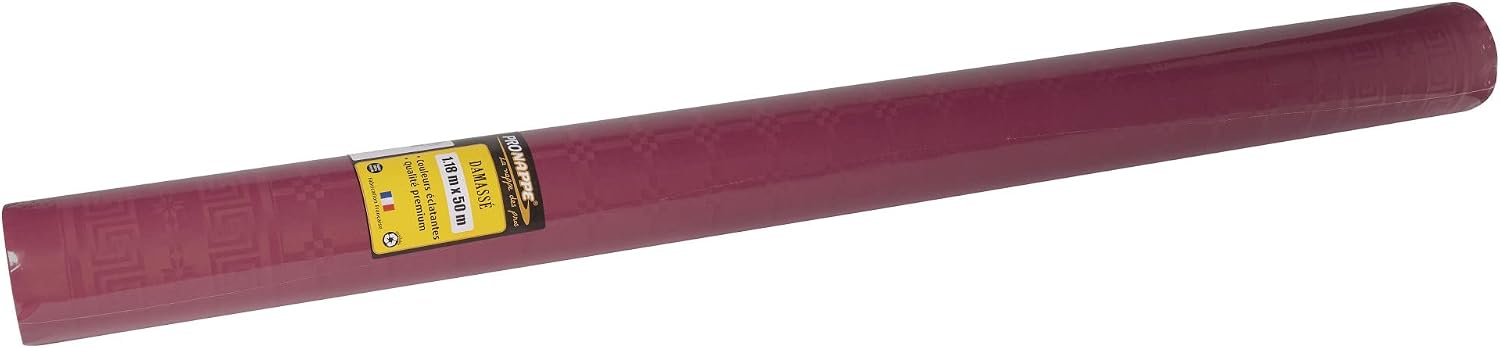 Detalle de Pro Nappe - Nappe jetable en papier damassé Bordeaux, rouleau 50 m x 1,18 m (166 couverts) – R485022I