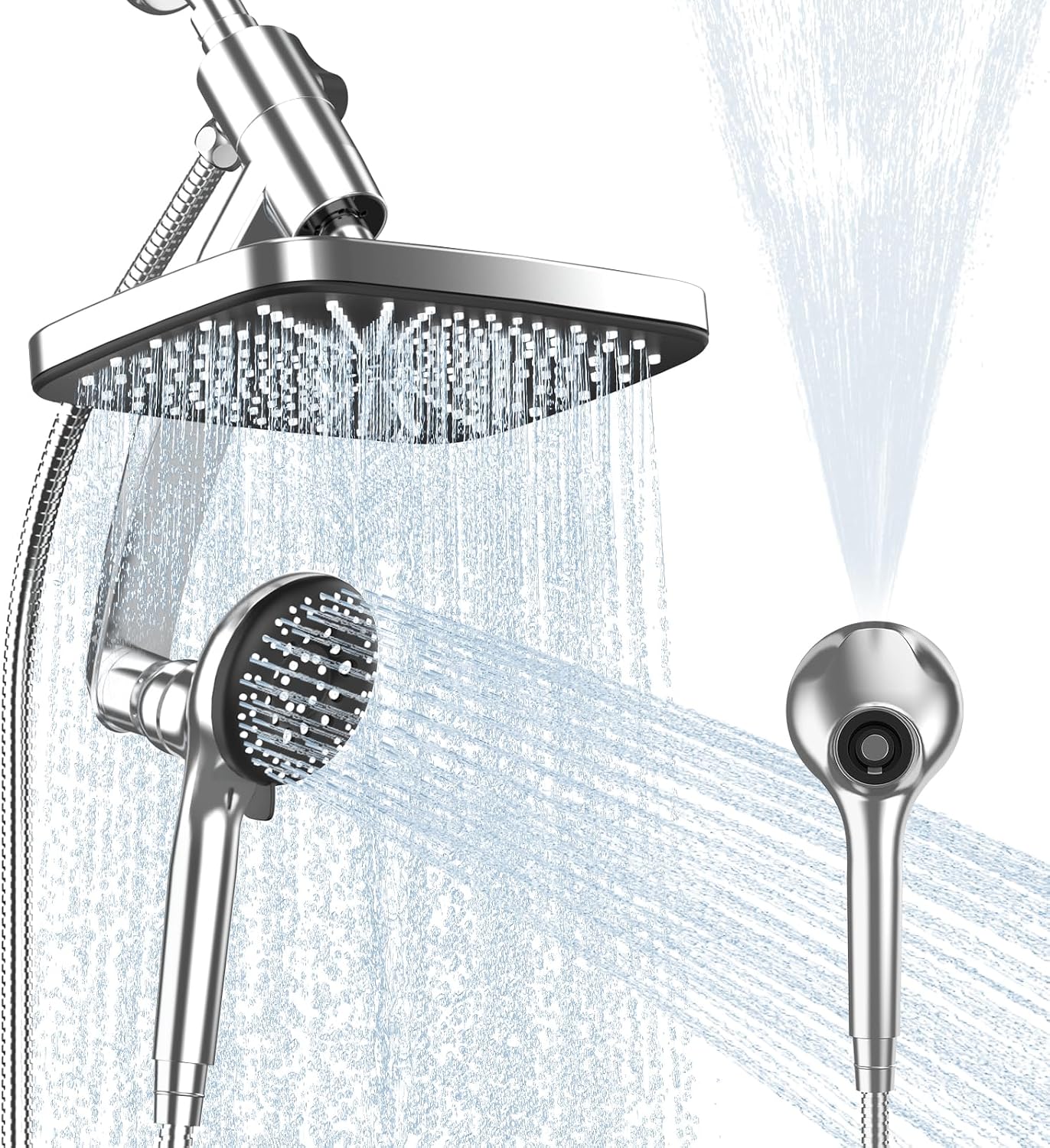 Detalle de Tudoccy SHP-HS Shower Head Combo, 12-Inch Rainfall Head and 9-Setting Handheld