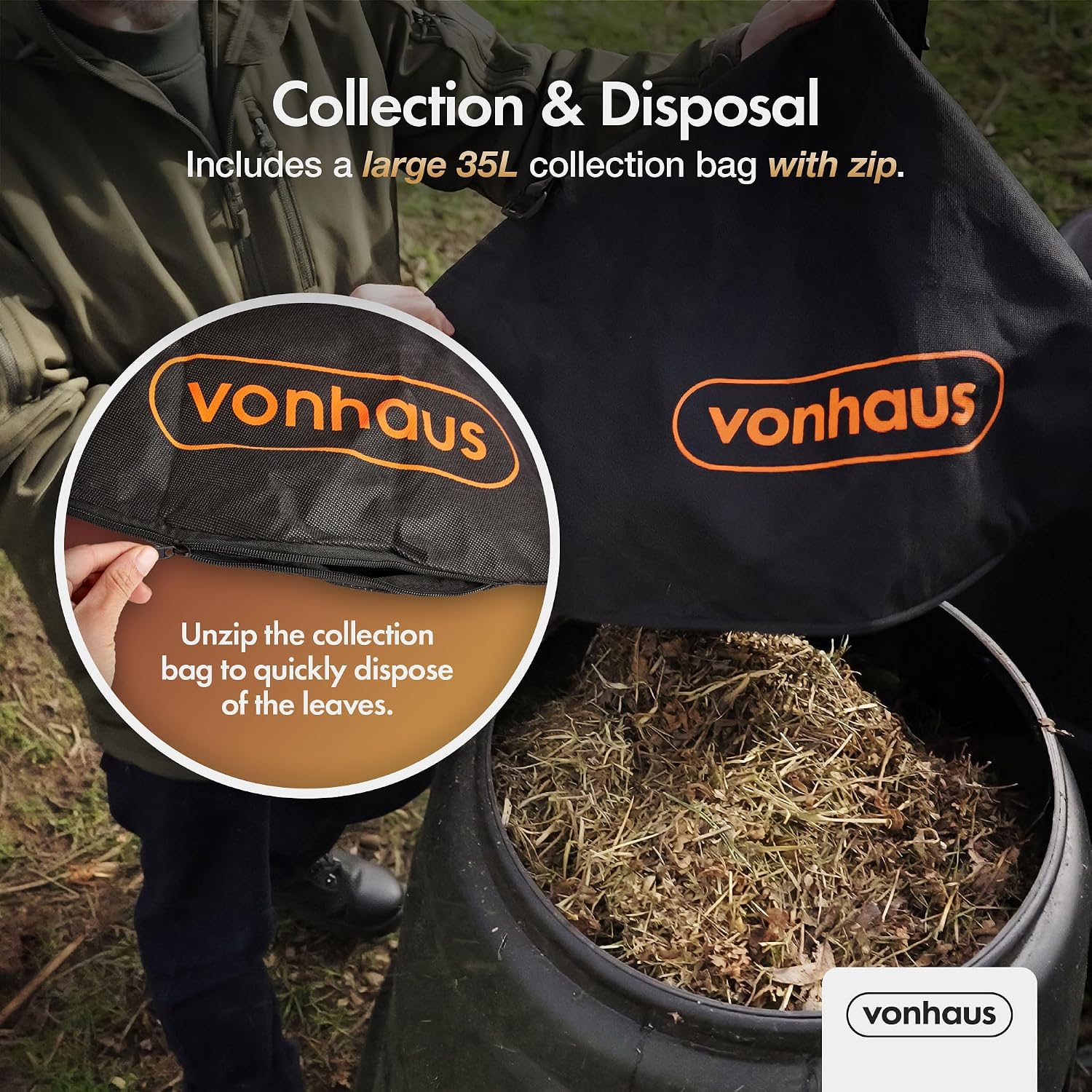 Thumbnail 5 de VonHaus Leaf Blower and Vacuum Corded 3000W with 35L Bag, 10m Cable and Wheels