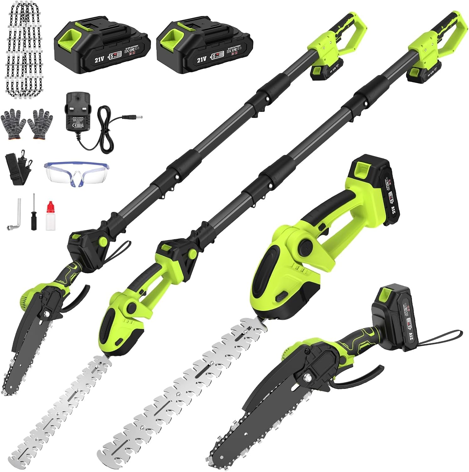 Detalle de Cordless Pole Hedge Trimmer & Chainsaw Set with 2x 4.0Ah Batteries and 7.05ft Extension Pole