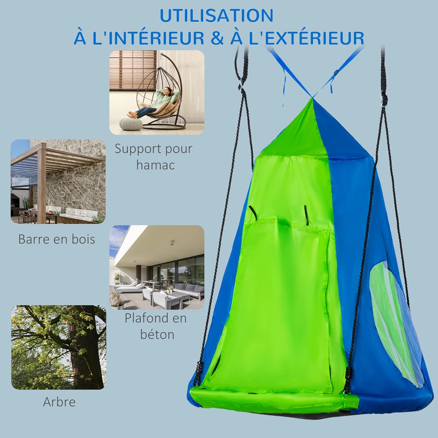 Detalle de Outsunny balançoire nid d’oiseau ronde Ø 100 cm avec tente amovible