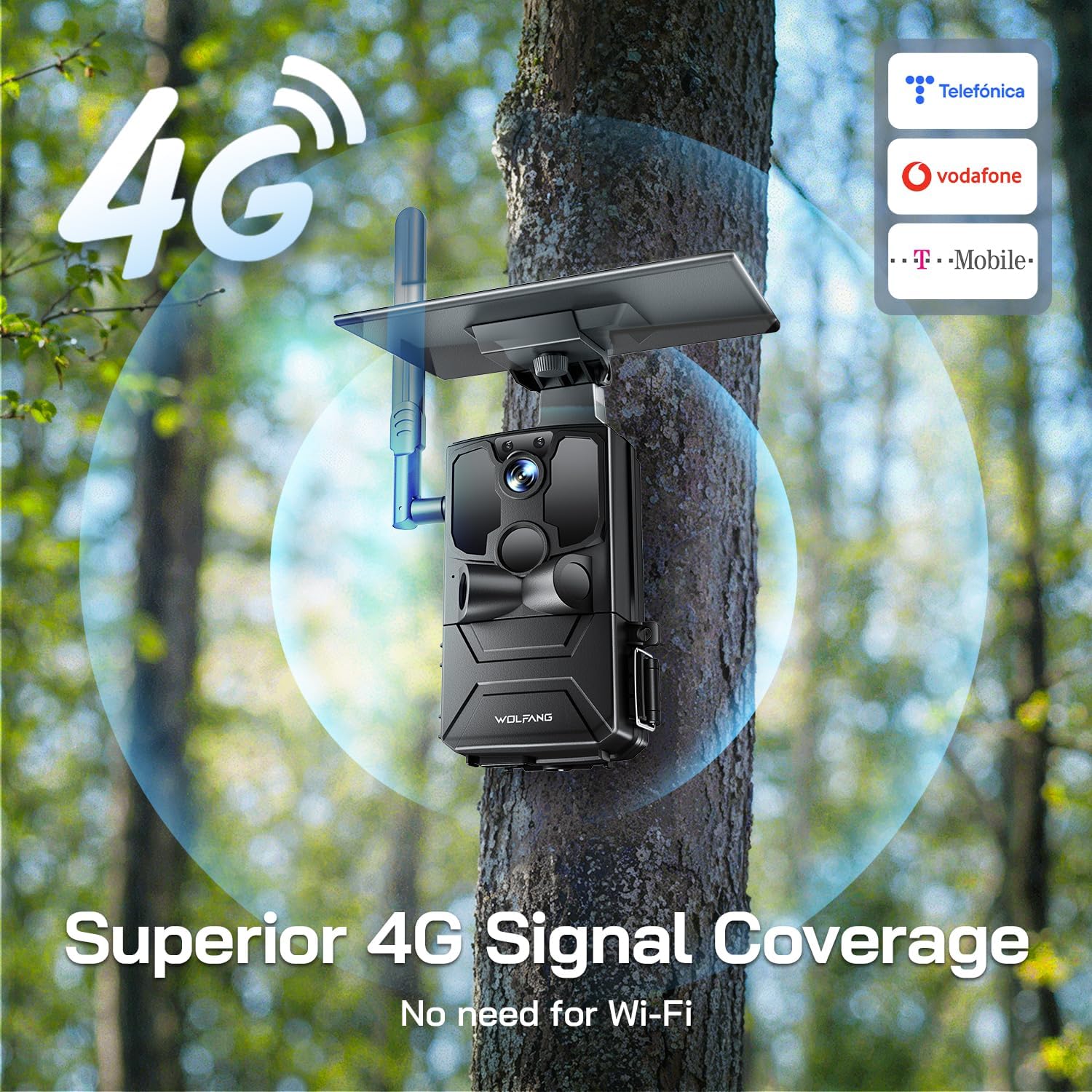 Detalle 2 de WOLFANG WT04 4G LTE Solar Wildlife Camera, 7800mAh Battery, App Control