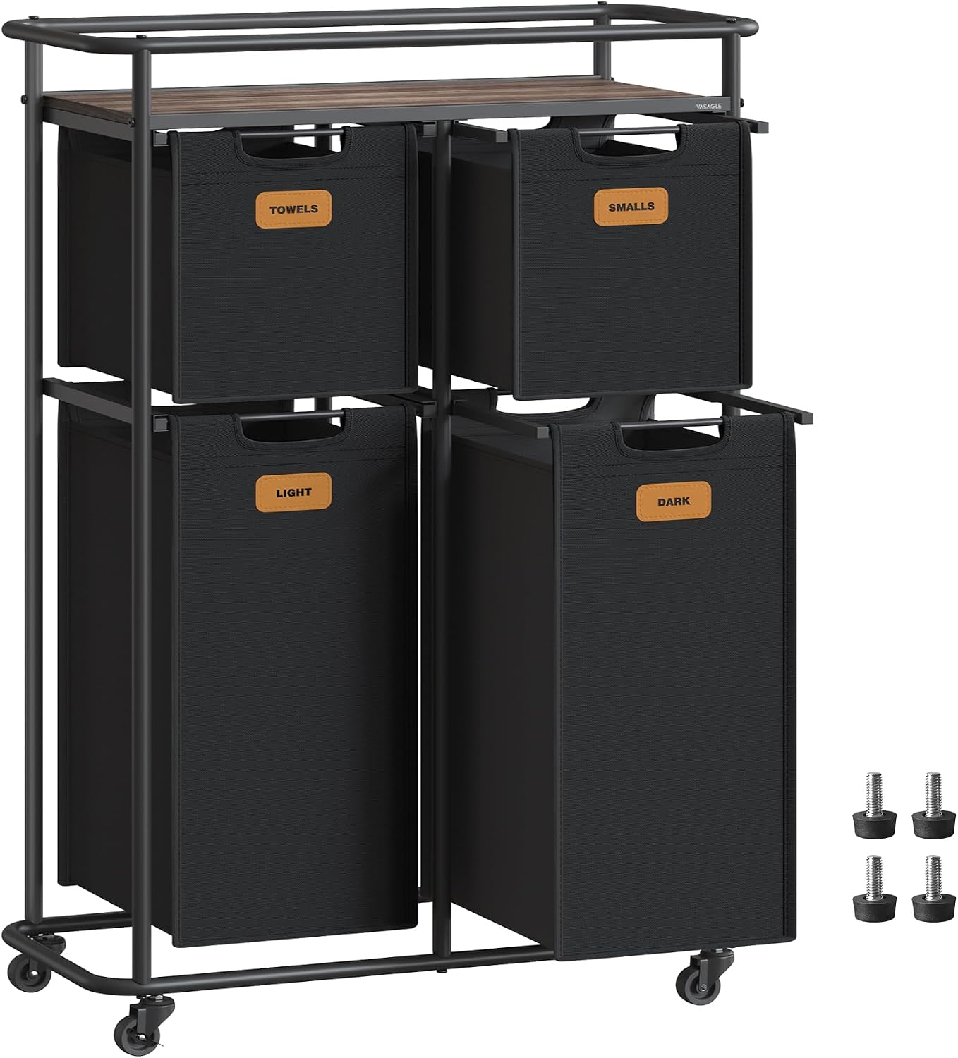 Detalle de VASAGLE STEVIE RLS100B01 150 L Laundry Hamper with 4 Bags and Shelf