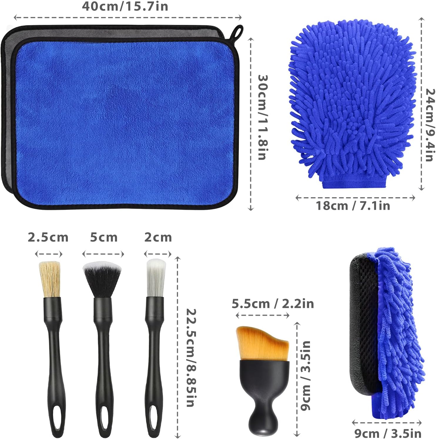 Thumbnail 1 de KEYAYE 10 Pcs Car Washing Kit with 3x Microfibre Cloths, 2 Wash Mitts and 5 Detailing Brushes – A Practical, Gentle Care Set