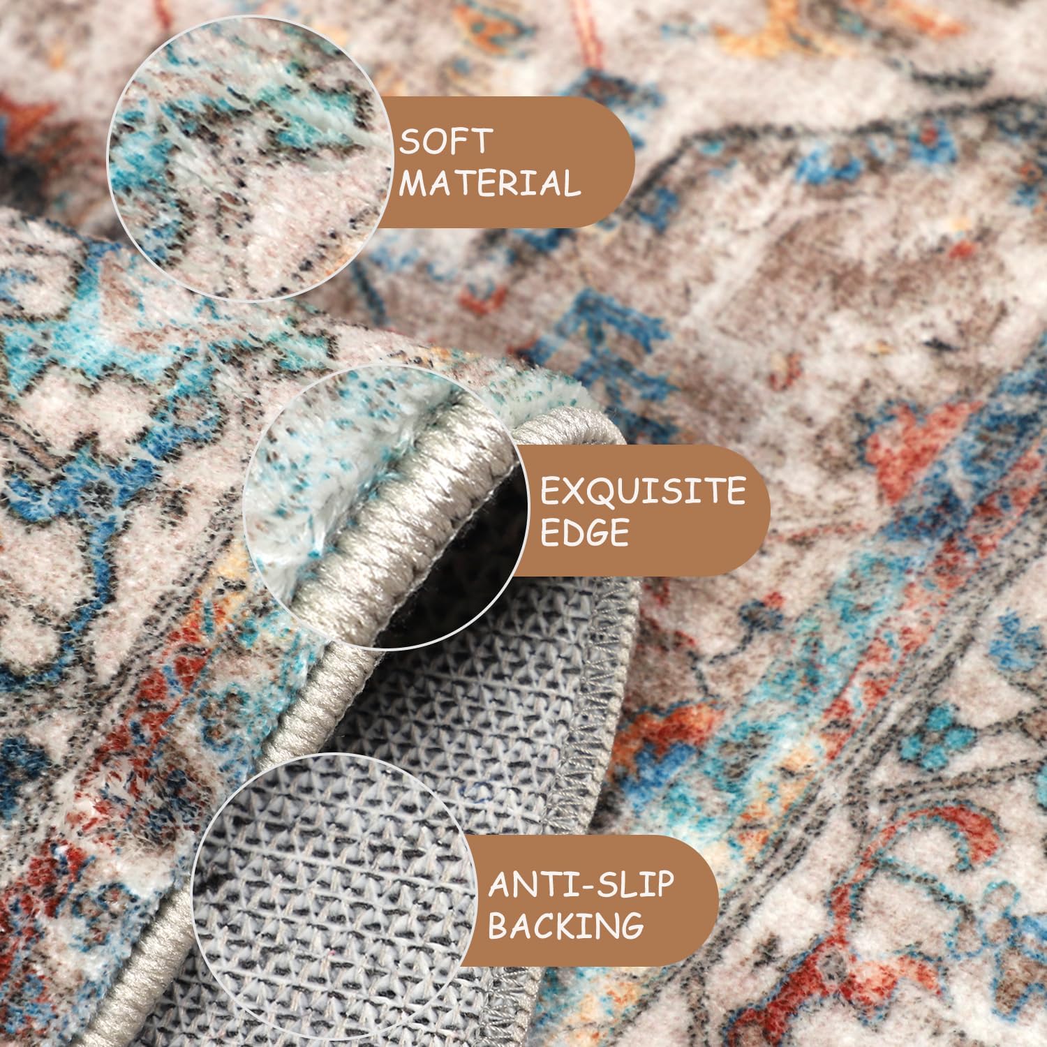 Detalle de Cekene Teppich Läufer Flur 80x200cm – rutschfest, Boho Stil, pflegeleicht