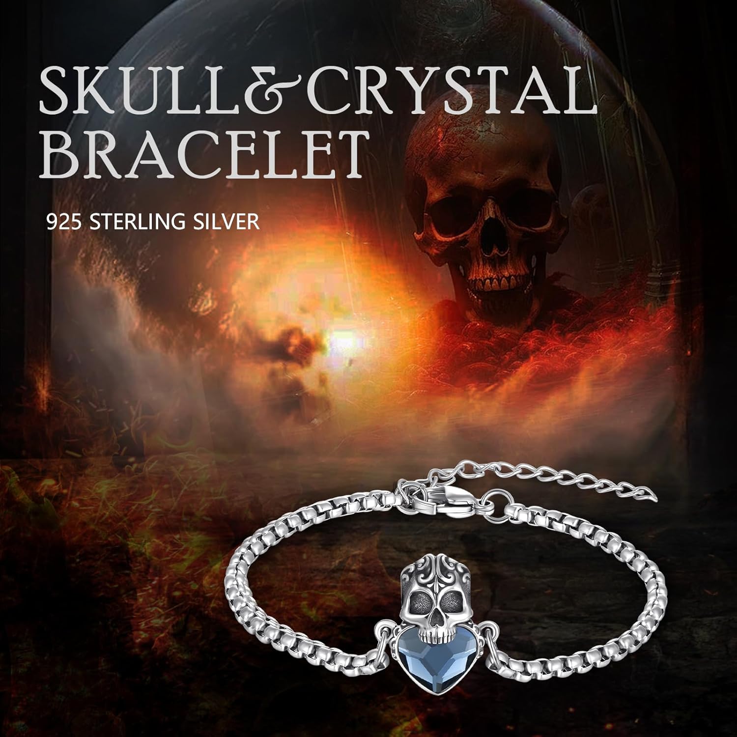 Detalle de PARYFO Totenkopf Armband 925 Sterling Silber – Gothic Schädel mit Edelstahlkette