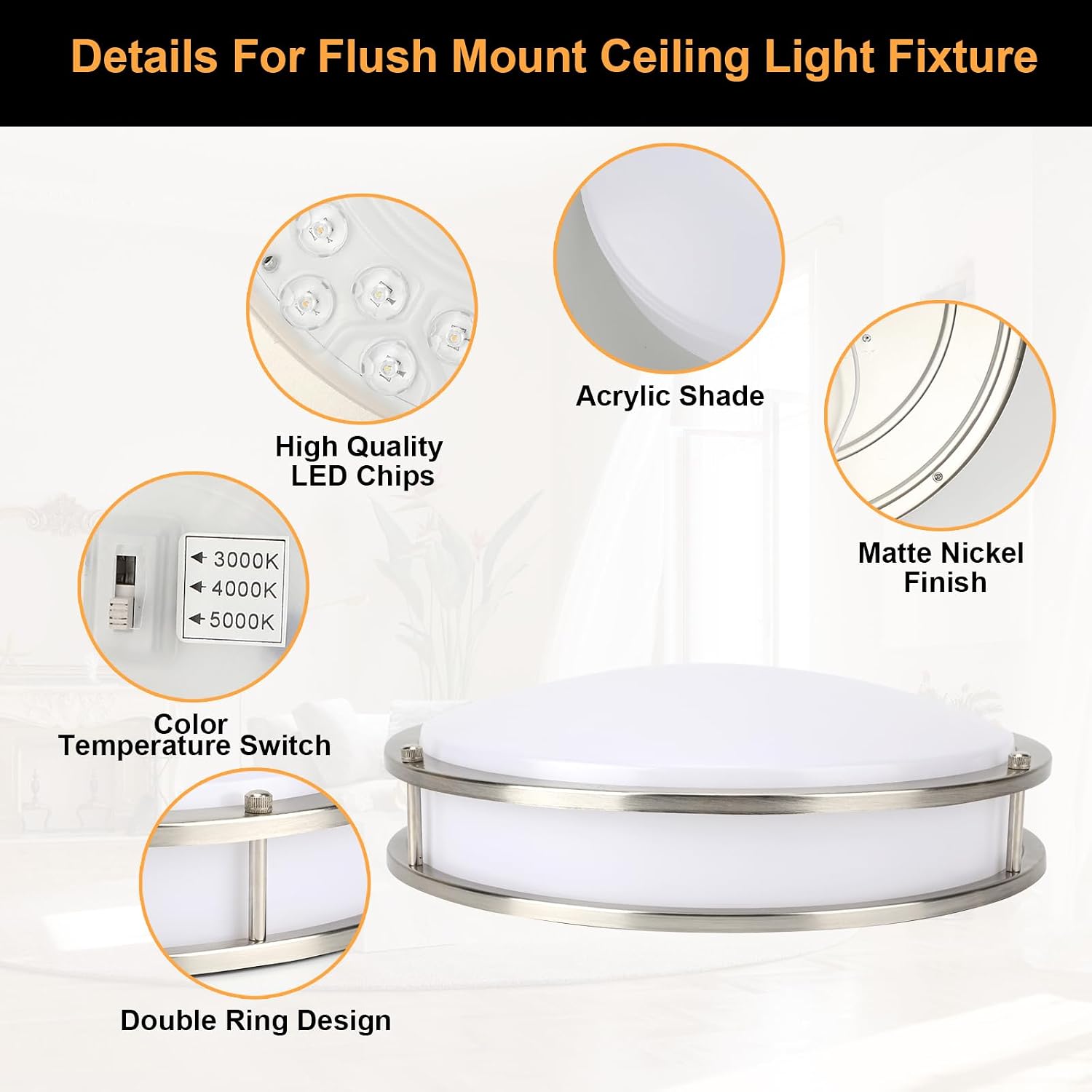 Detalle 2 de ENATECLITE 14 inch LED Flush Mount Ceiling Light Fixture