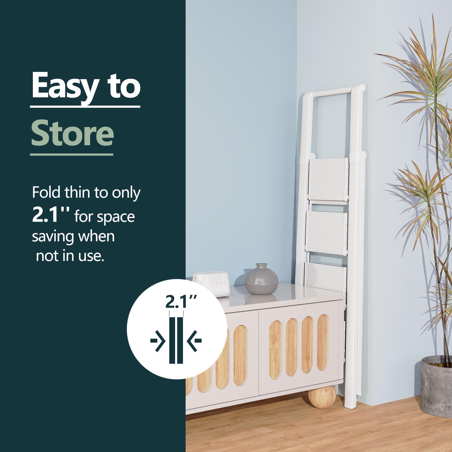 Detalle 1 de WOA WOA 4-Step Ladder, White, with 7.87-Inch Steps and Handrail