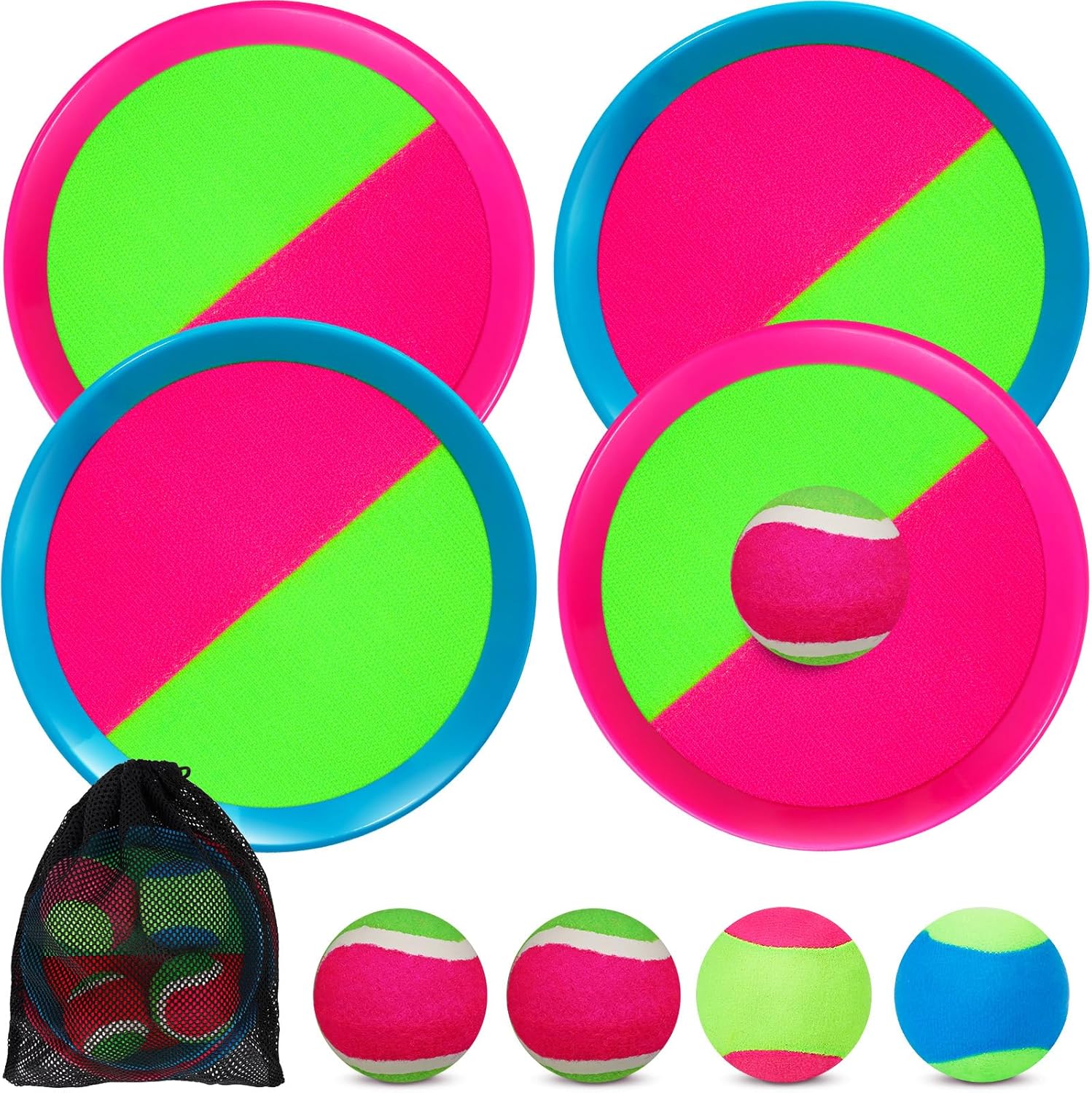 Detalle de Jovicos Klettballspiel – Das flexible Fang- und Koordinationsspiel für draußen (4 Scheiben, 4 Bälle)