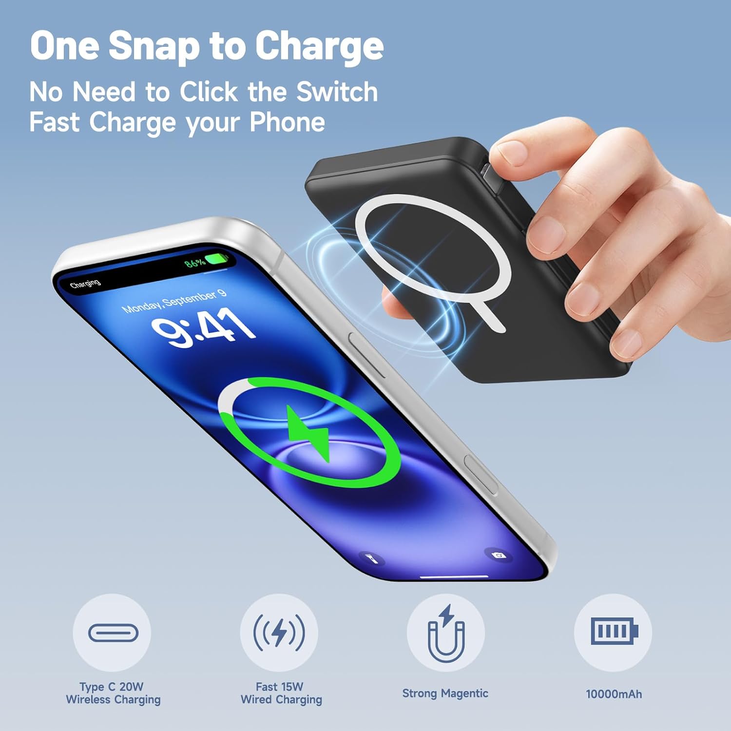 Thumbnail 1 de Vexnara Powerbank MagSafe 10000mAh – Caricatore Portatile Wireless 20W con Display LED